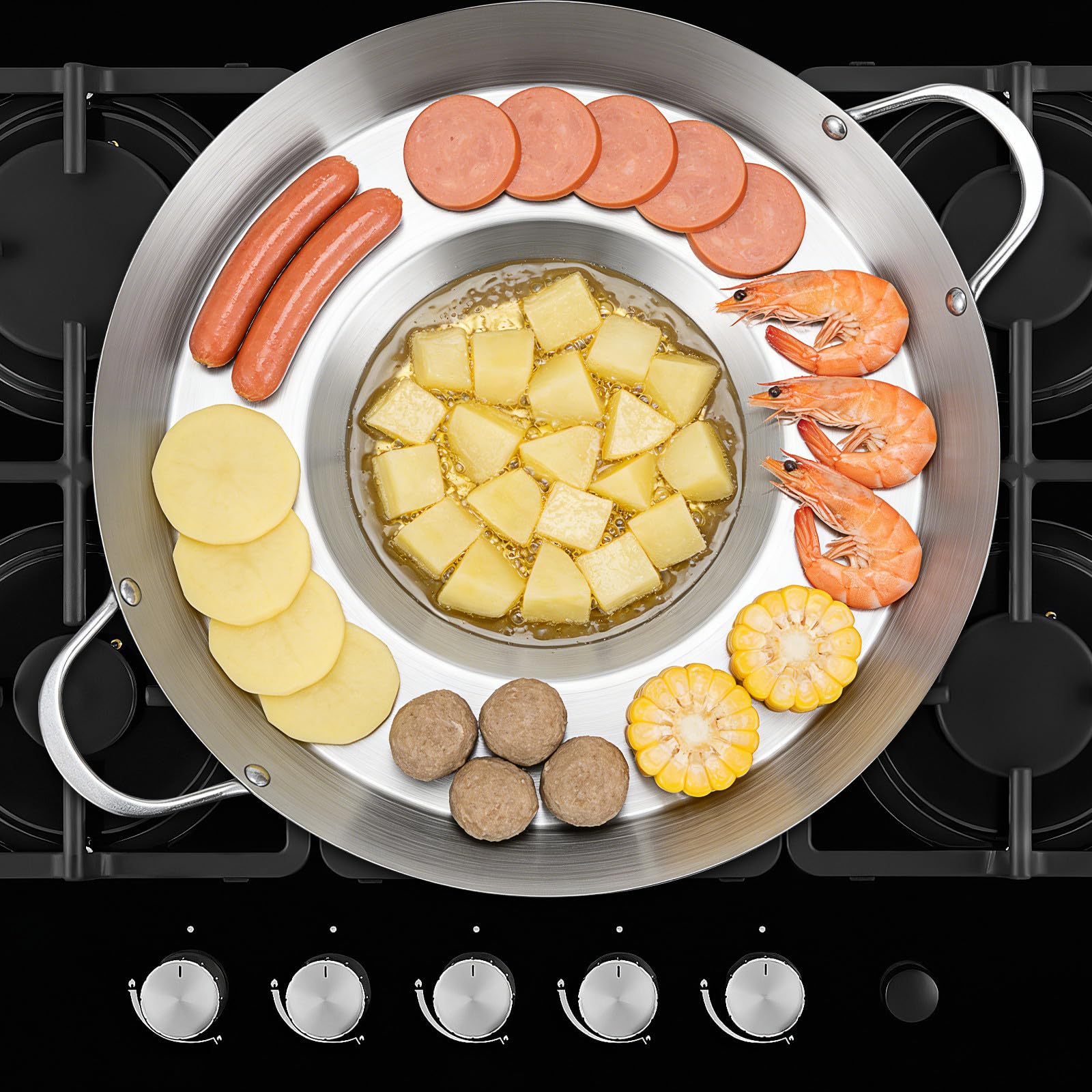 Artibetter Poêle en Acier Inoxydable Argentée Épaisse, Adaptée la Cuisson Barbecue en Extérieur, Ustensile Cuisine Inox Professionnel Polyvalent