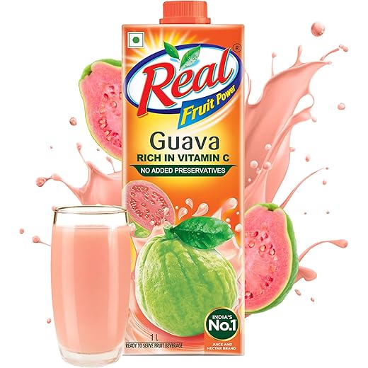 Real Guava Fruit Juice -1L | Rich in Vitamin C | No Added Preservatives, Artificial Colors & Flavours | Goodness of Best fruits | Tasty, Refreshing & Energising