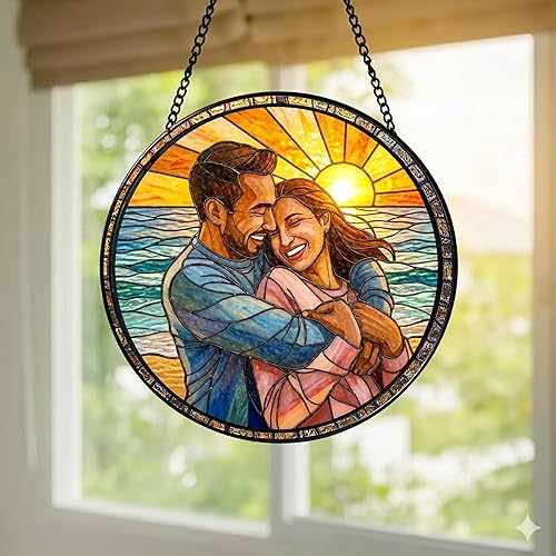 Miniatura 4 de Foto personalizada para parejas con vitrales sintéticos, retrato de fotos de cuople para colgar en ventana, regalo para ella y él, regalo de foto