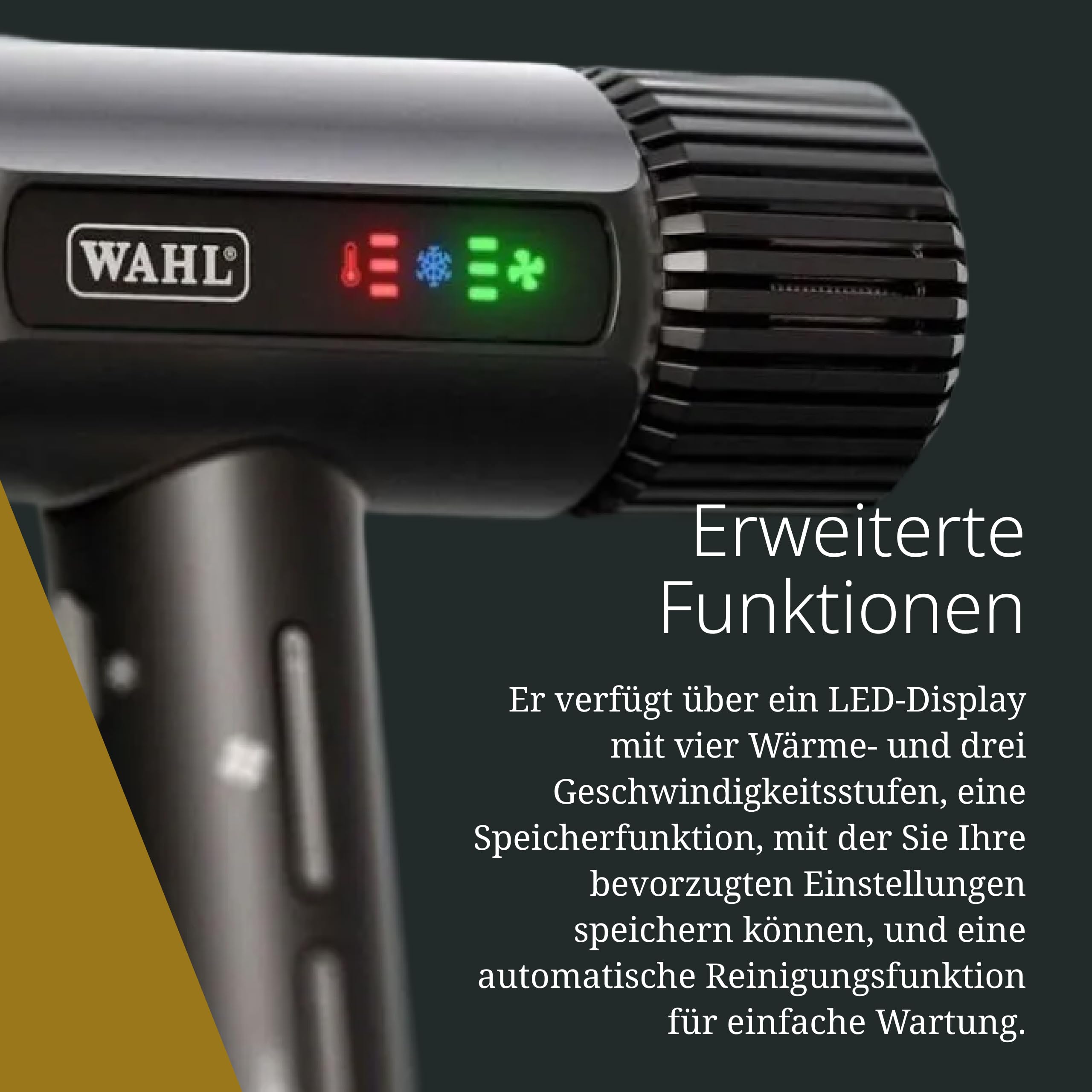 Wahl Vanquish, Professioneller Haartrockner mit magnetischen Aufsätzen | Profi-Haartrockner mit FlowControl-Technologie, 1600 W, 101.000 U/min, nur 320 g, ionisch, magnetische Düsen und Diffusor