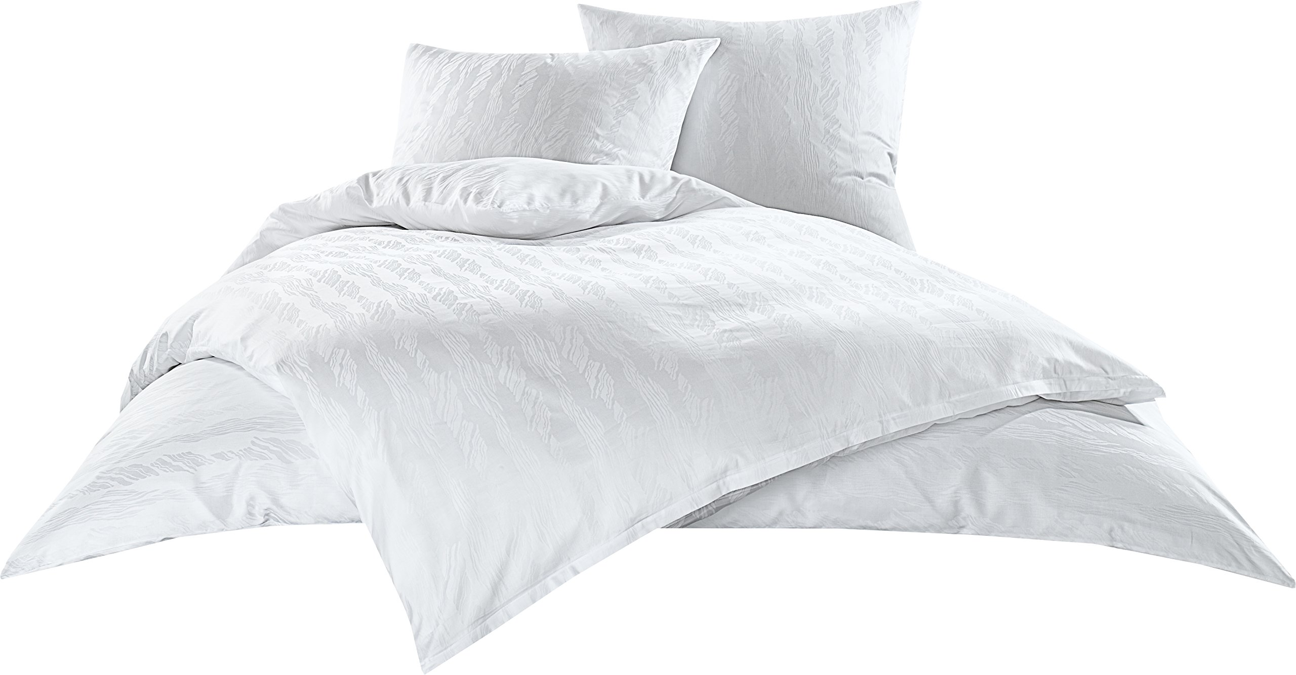 Bettwaesche-mit-Stil Mako Satin Damast Bettwäsche Garnitur Waves weiß (140x200 cm + 70x90 cm)