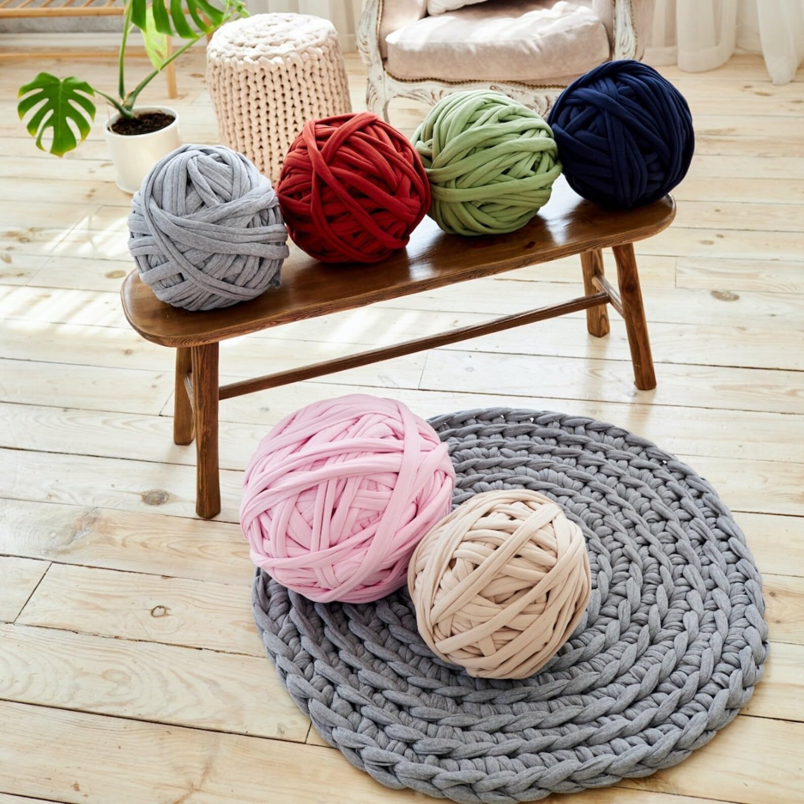 T-Shirt Super Bulky Yarn for arm Knitting Weighted Blanket Pillow, Pouf, Carpet, Rug, Baskets, Duvet, Throw, pet Bed - Image 3