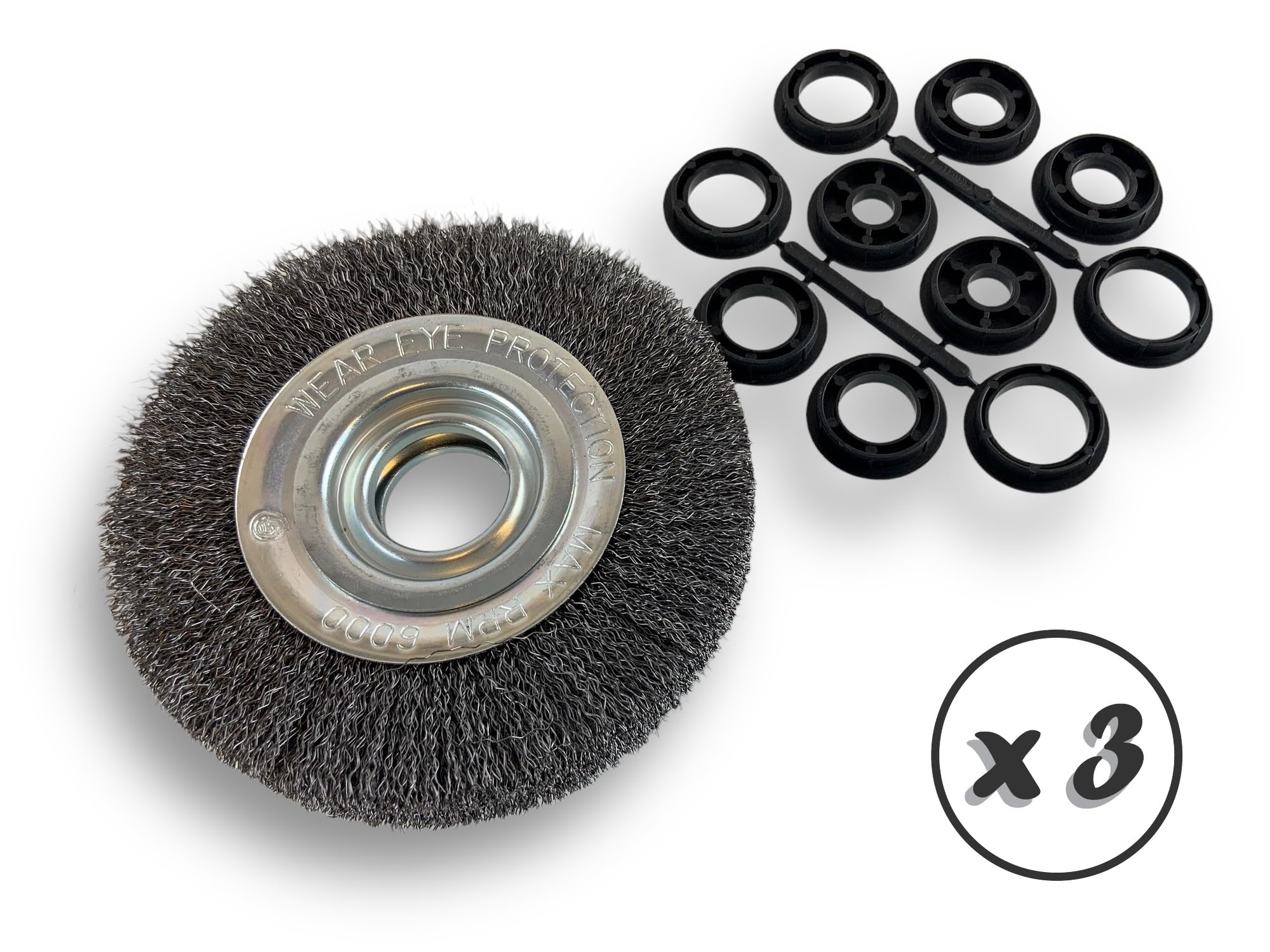 Kibros Lot 3 brosses touret acier Ø 150 mm 3 rangs fil dur 0,30 mm