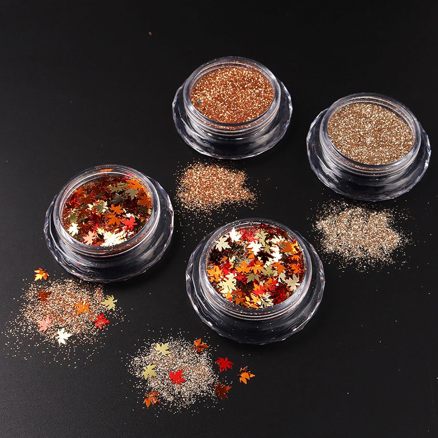 Maple Leaf Nail Glitters Gold & Red Fall Nail Art Sequins with Holographic Glitter Powder |Autumn Thanksgiving Nail Supplies for Women Sparkly Manicure Decorations for Halloween Christmas DIY Nails
