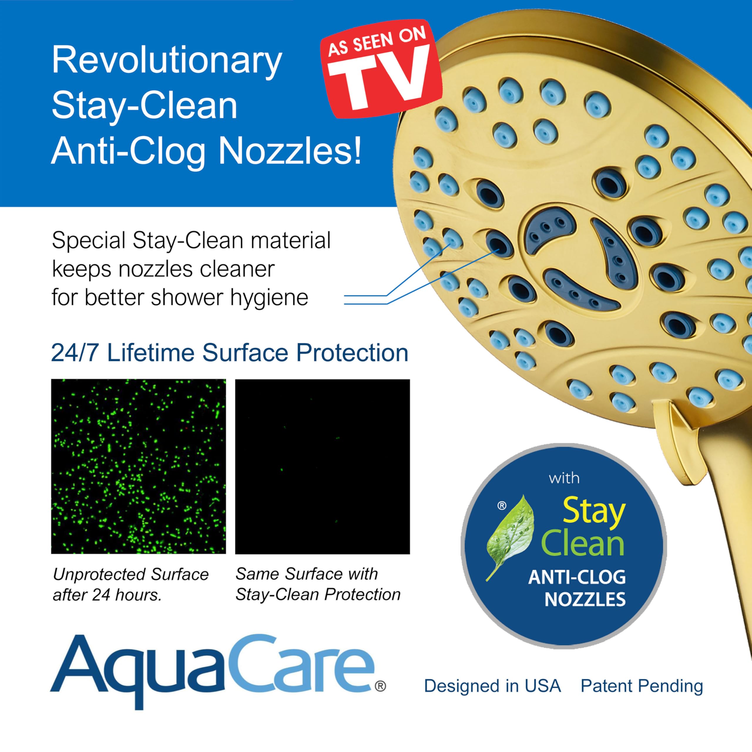 AquaCare - Cabezal de ducha portátil de alta presión con 8 modos, boquillas antiobstrucciones, lavado eléctrico integrado para limpiar bañera, azulejos y mascotas, manguera de acero inoxidable extra