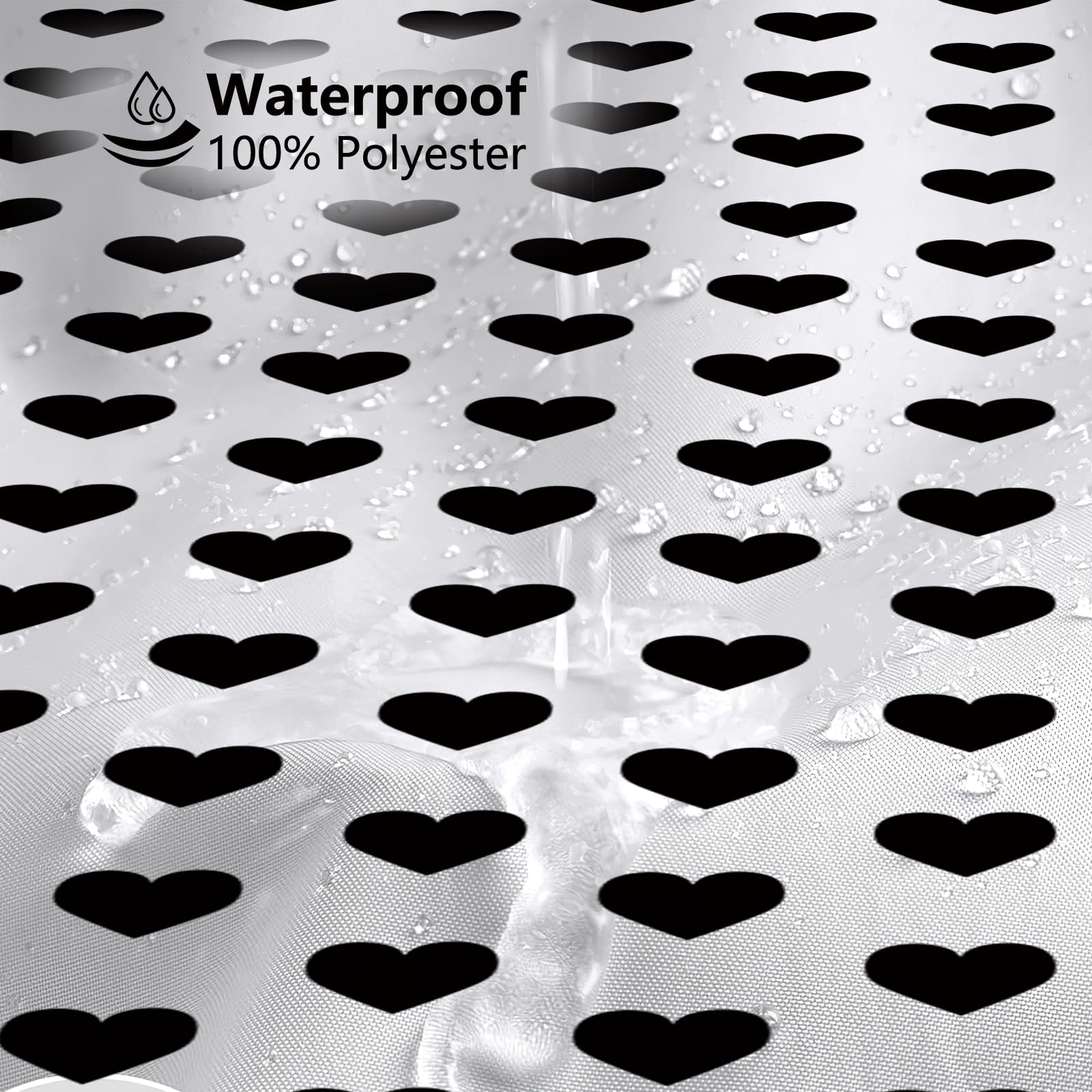 MEHOFOND Valentines Day Shower Curtain - Black Hearts Design, 72x72 Inch, Waterproof Polyester