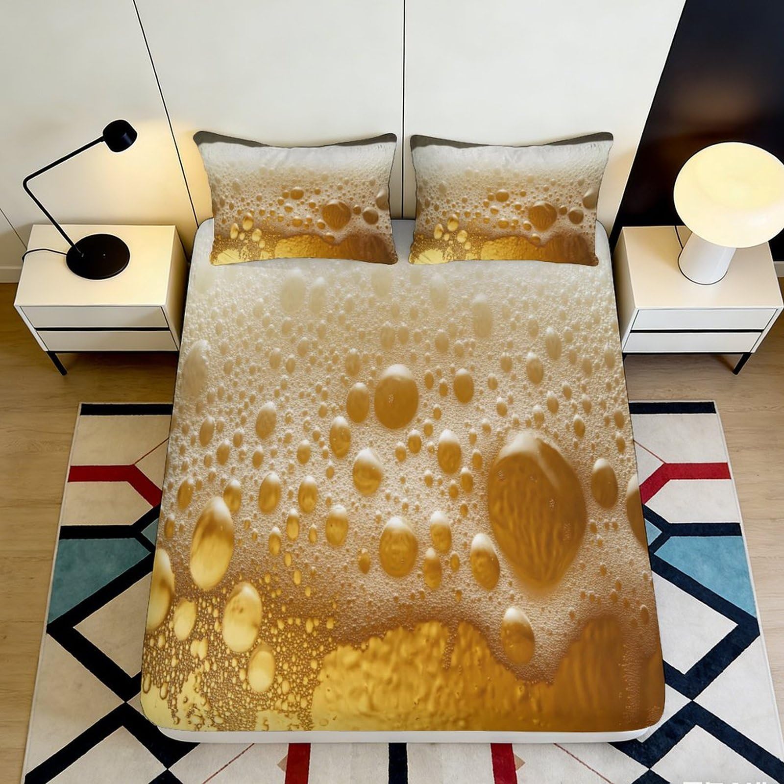 3D Printed Beer Foam Fitted Sheet Microfiber Soft Decor Bubble Mattress Cover for Bedroom Guest Room Dorm Protection 90x200x25cm