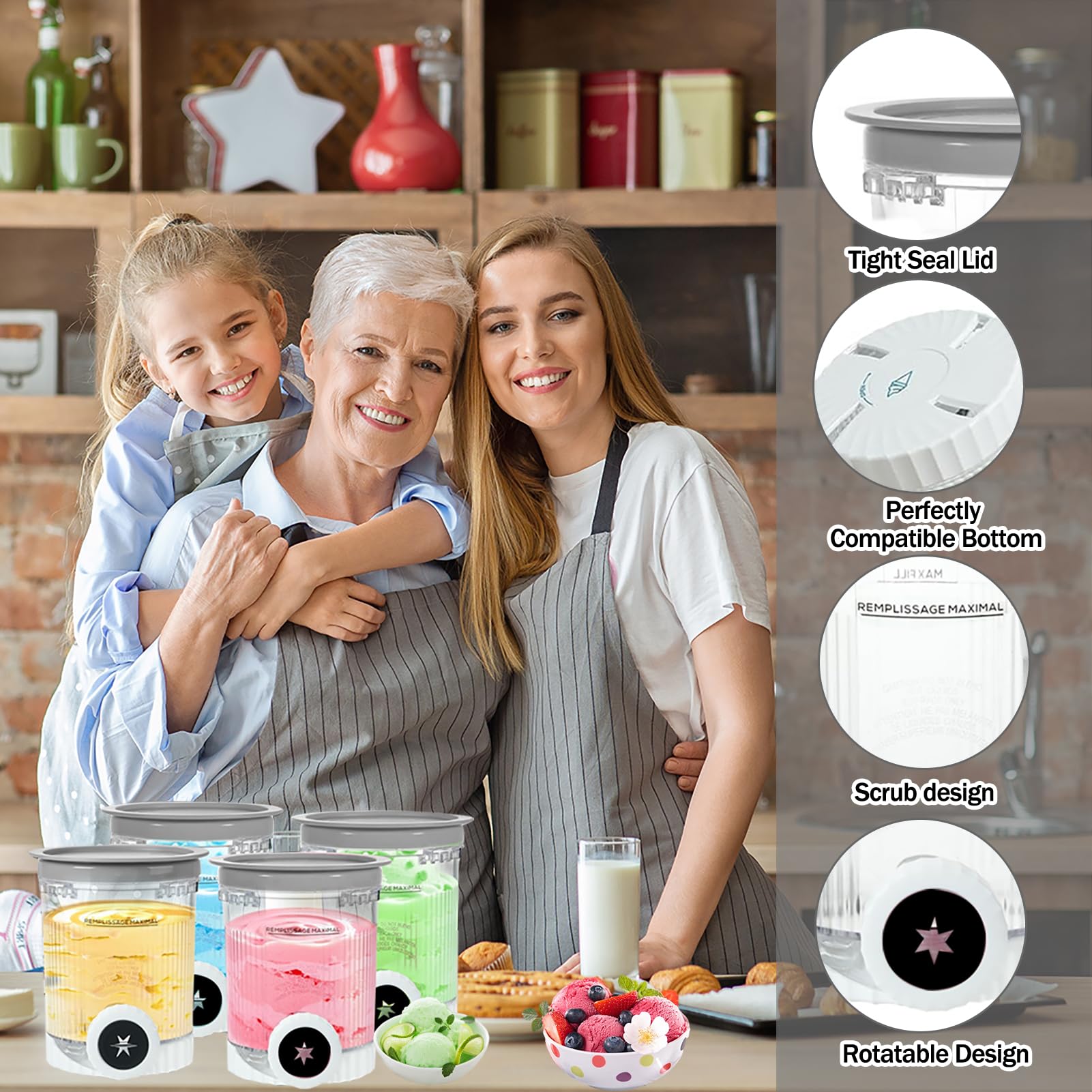 HAIWILL Lot de 4 pièces de rechange pour récipient Ninja Swirl NC701EU 480 ml, sans BPA, passe au lave-vaisselle, compatible avec les récipients Ninja Creami Swirl, pour accessoires de sorbetière