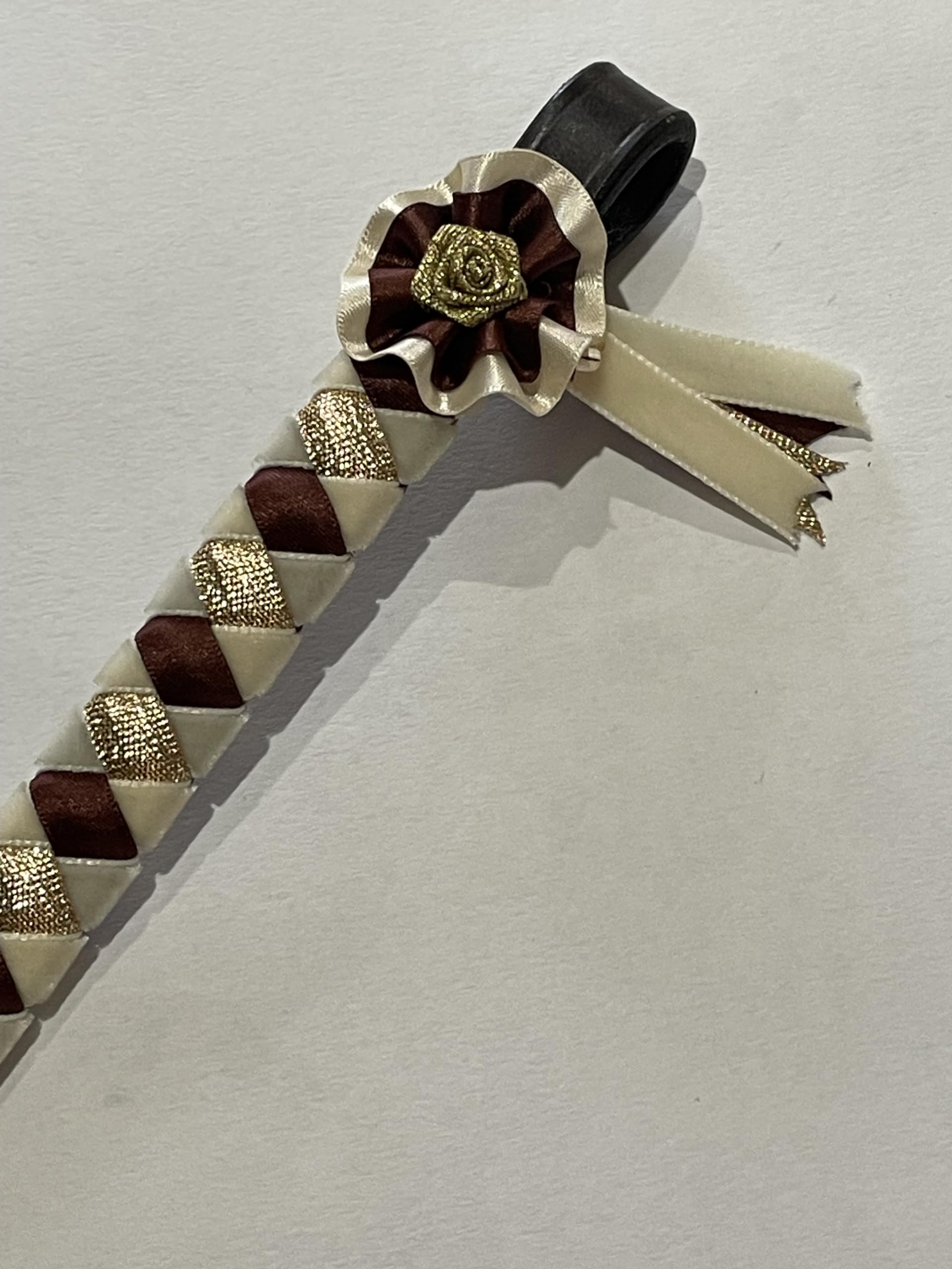 IV Horse Velvet and Satin Browbands with Mini Rosettes sizes small pony to extra full (Ivory Chestnut Gold lurex, Cob)