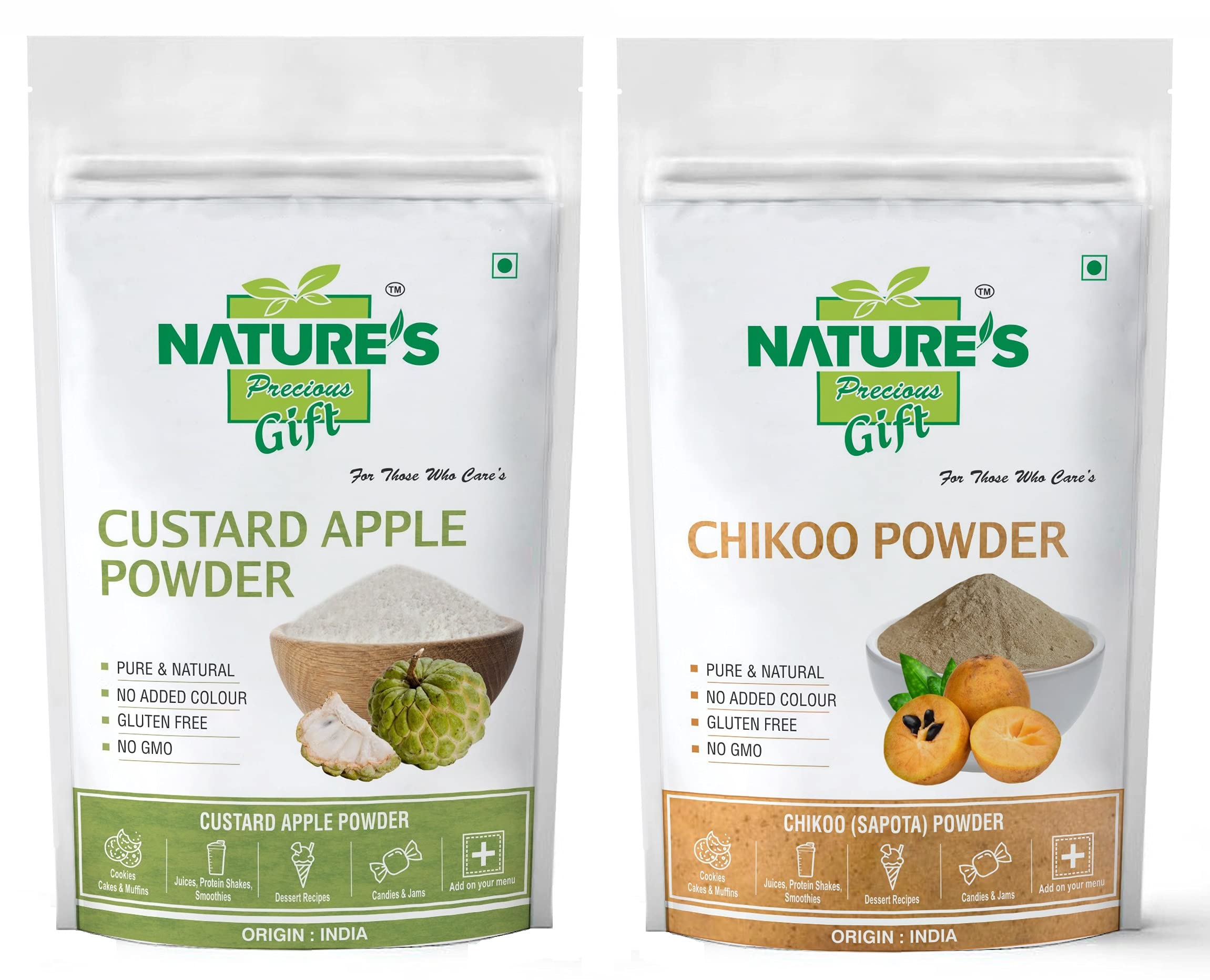 NATURE'S GIFT - FOR THOSE WHO CARE'S Custard Apple & Chikoo Fruit Powder -100 GM Each (Super Saver Combo Pack)-image-49