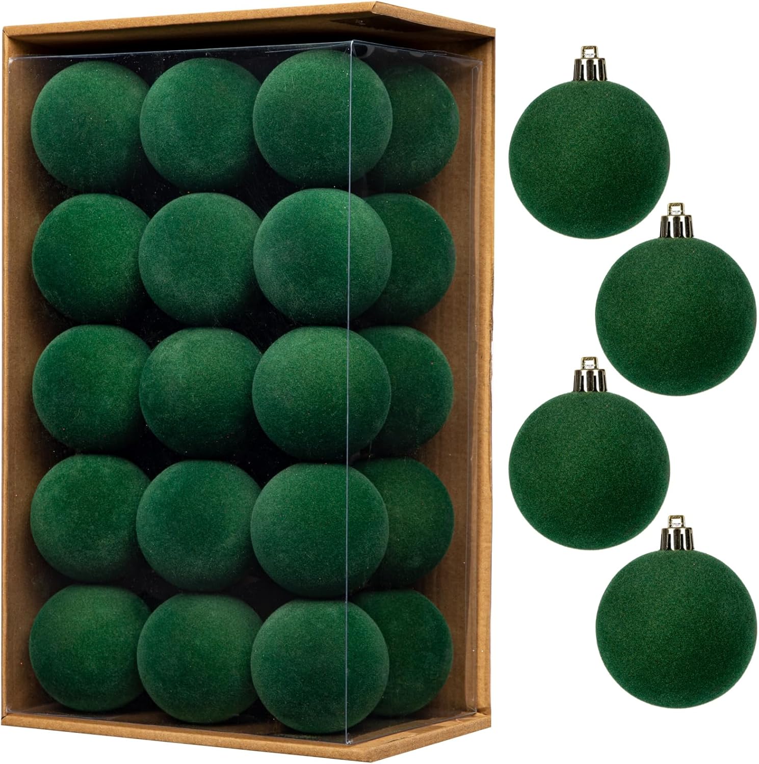 24PCS Velvet Christmas Ball Ornaments Set, 2.36" Shatterproof Baubles for Christmas Tree Decorations, Gold-Lined Hanging Baubles with Velvet Finish for Thanksgiving Holiday Party Décor, Red