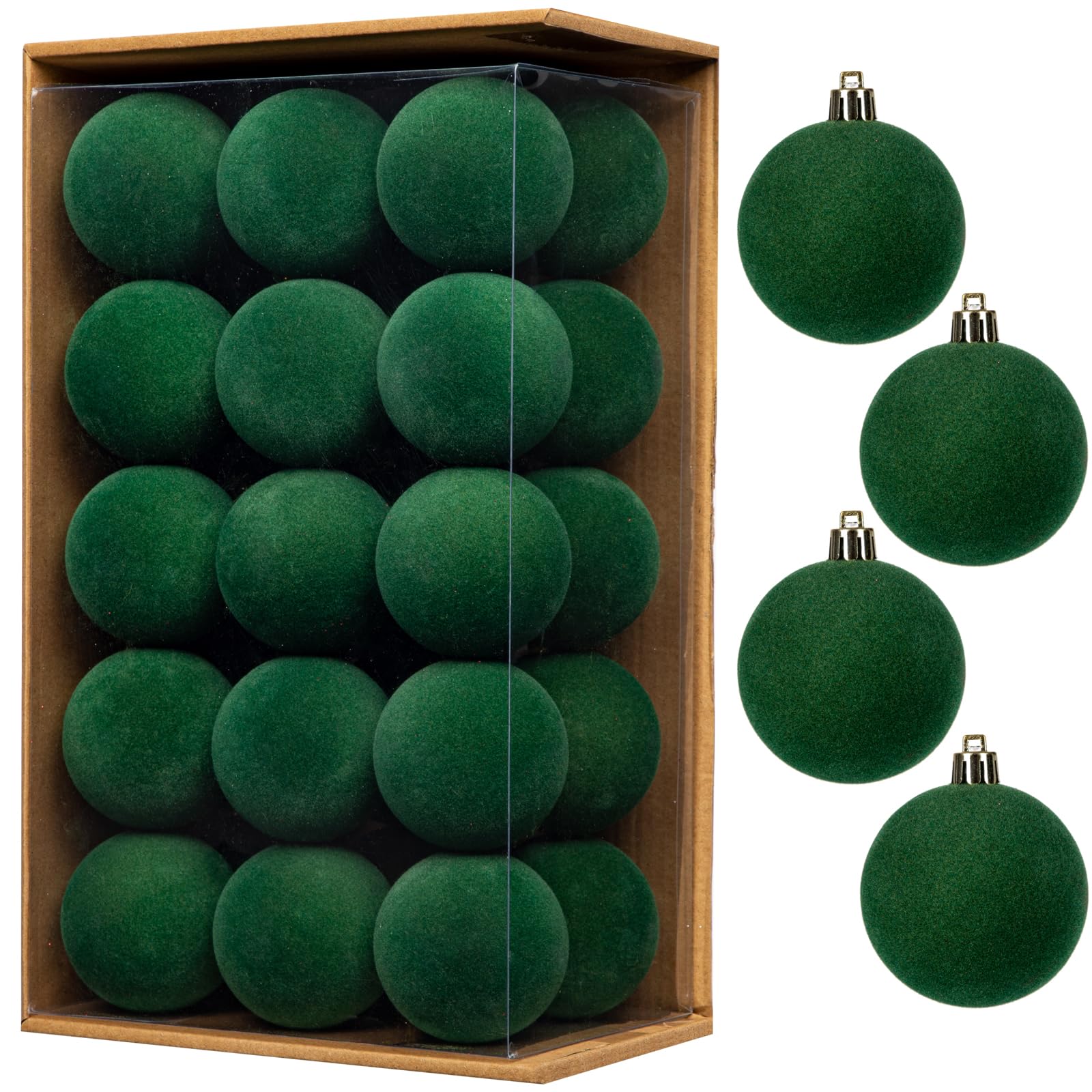 Briful 30PCS Velvet Christmas Baubles, 6CM Shatterproof Hanging Ornaments Christmas Tree Decorations, Small Green Xmas Baubles with Soft Velvet Finish for Farmhouse Thanksgiving Festival Décor