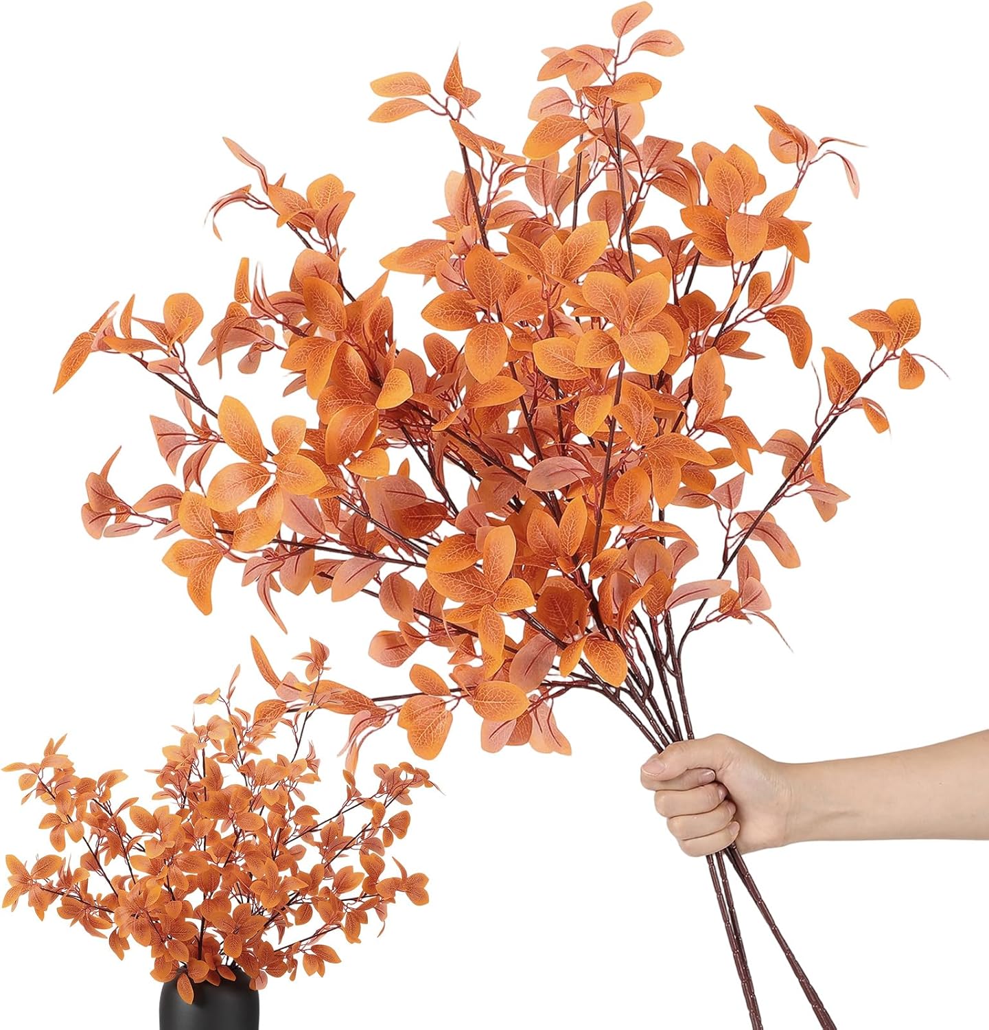 Janinka 5 Pcs Artificial Fall Eucalyptus Leaves Stem 33.5" Fall Stems for Vases Autumn Eucalyptus Leaves for Mantel Farmhouse Thanksgiving Halloween Table Centerpiece Bathroom Decor (Brown) - Image 7