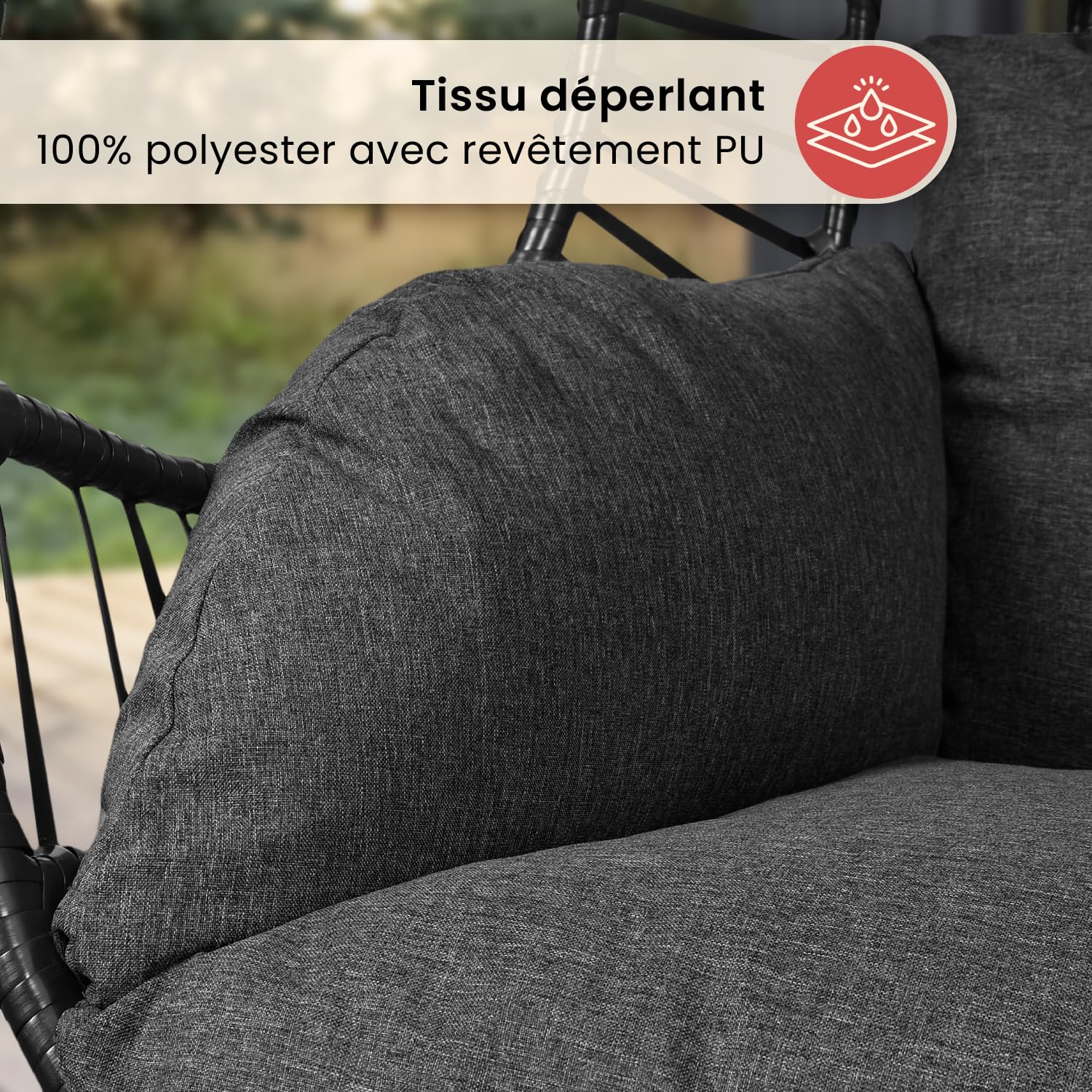 Swoods Fauteuil Suspendu Egg XXL - Chaise Suspendue avec Support - pour Intérieur et Extérieur - INCL. Oreillers - Chaise Egg - Cocoon - Chaise Oeuf - Jusqu'à 150kg (Gris foncé)