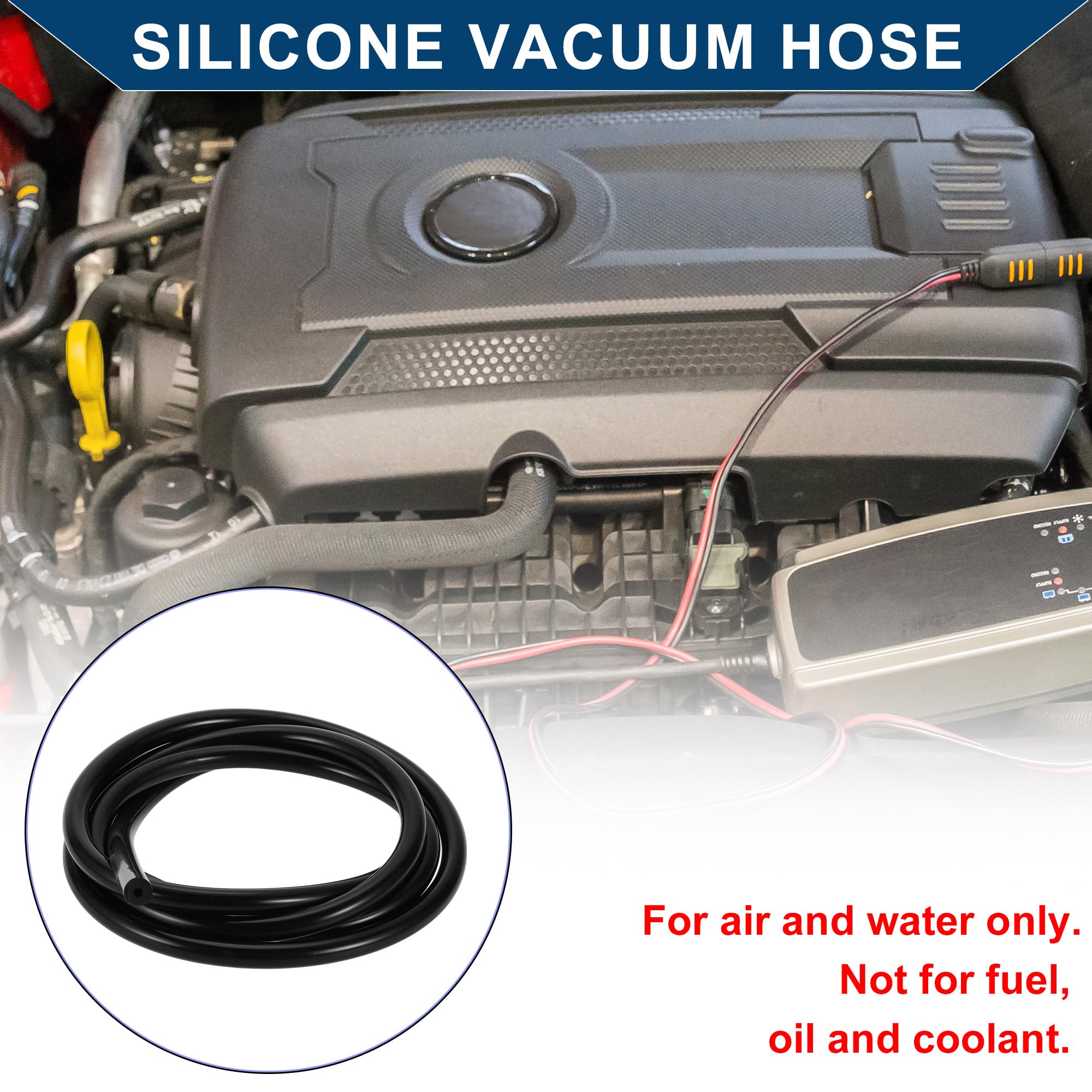 Tubo in Silicone per Aspirazione Tubo per Linea di Aspirazione Automobilistica Ad Alta Temperatura 5.5ft 1/8" 3mm ID 3.5mm Spessore 1 Pezzo Nero