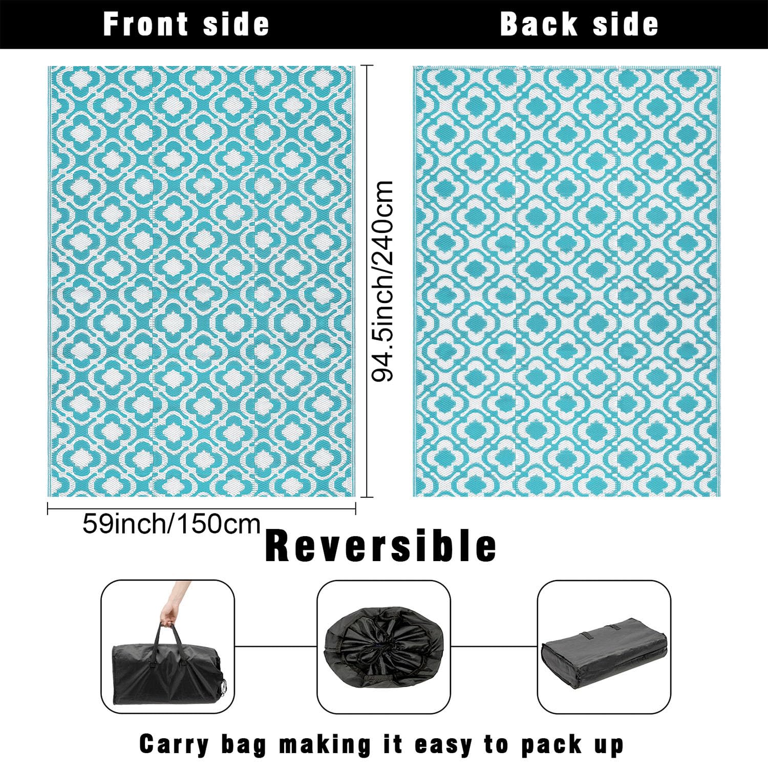 SHACOS Tapis Extérieur Terrasse Balcon 150x240cm Tapis de Sol Exterieur en Plastique avec Motif Géométrique Pliable Réversible pour Terrasse, Plage