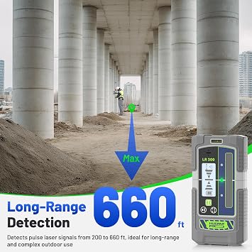 Huepar Pro Laser Detector, LCD & LED Laser Receiver LR300 for Laser Level -Green&Red Beams Outdoor, Compatible with Huepar & Pro Laser Levels with Pulse Mode, Up to 660Ft, IP65, Magnet, Clamp Included