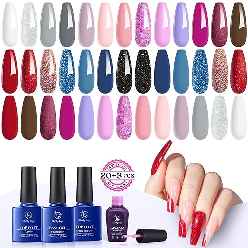 Juego de 23 esmaltes de uñas de gel, desde esmalte de gel con purpurina, esmalte de uñas rojo hasta esmalte de gel de colores pastel, esmalte de