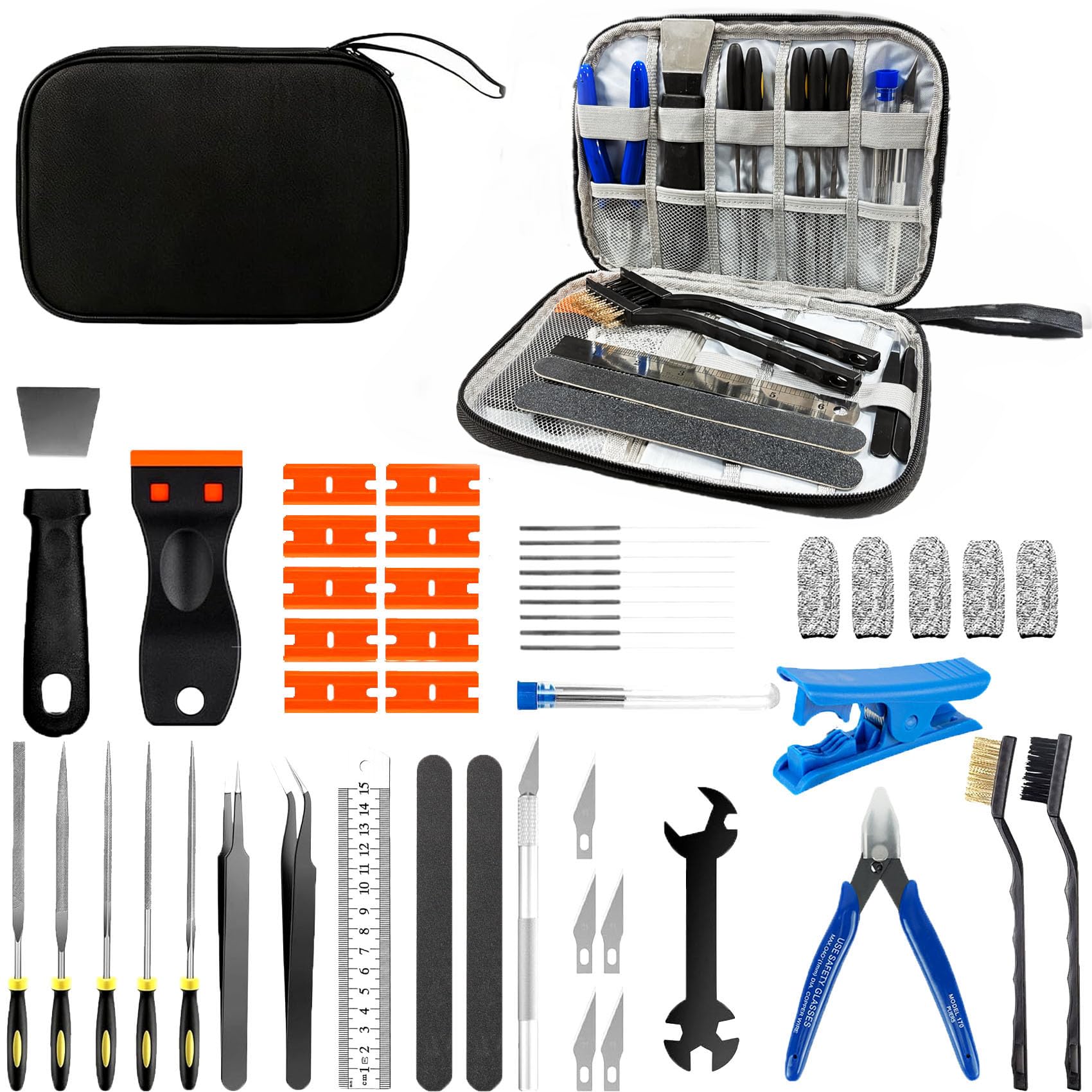 50pcs 3D Printer Tool Kit Accessories Nozzle Cleaning Tools Scrapers Files Wire Cutter Craft Knife Tube Cutter Wrench