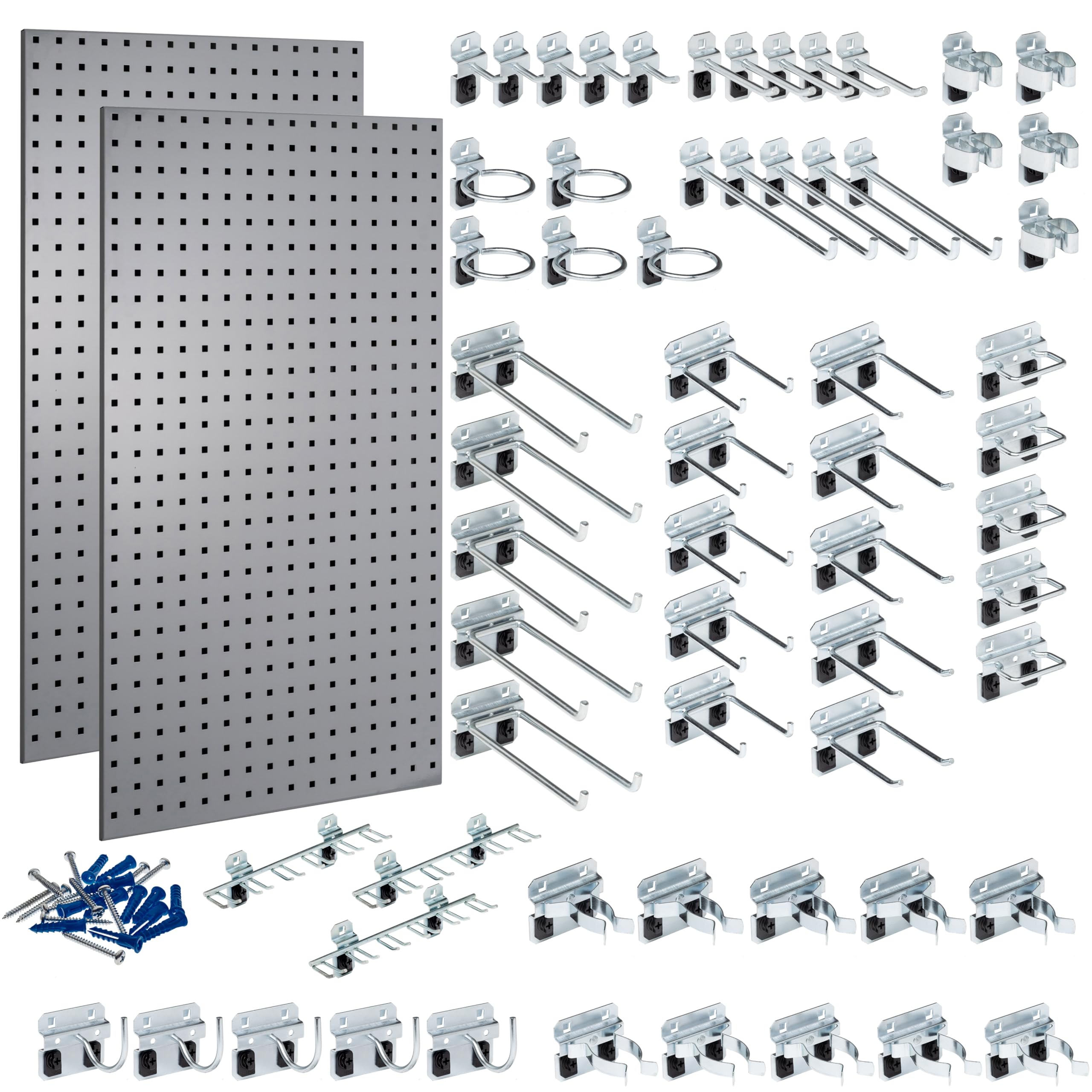 Triton Products (2) 24 in. W x 42-1/2 in. H Gray Epoxy Coated 18-Gauge Steel Square Hole Pegboards w/63 pc. LocHook Assortment