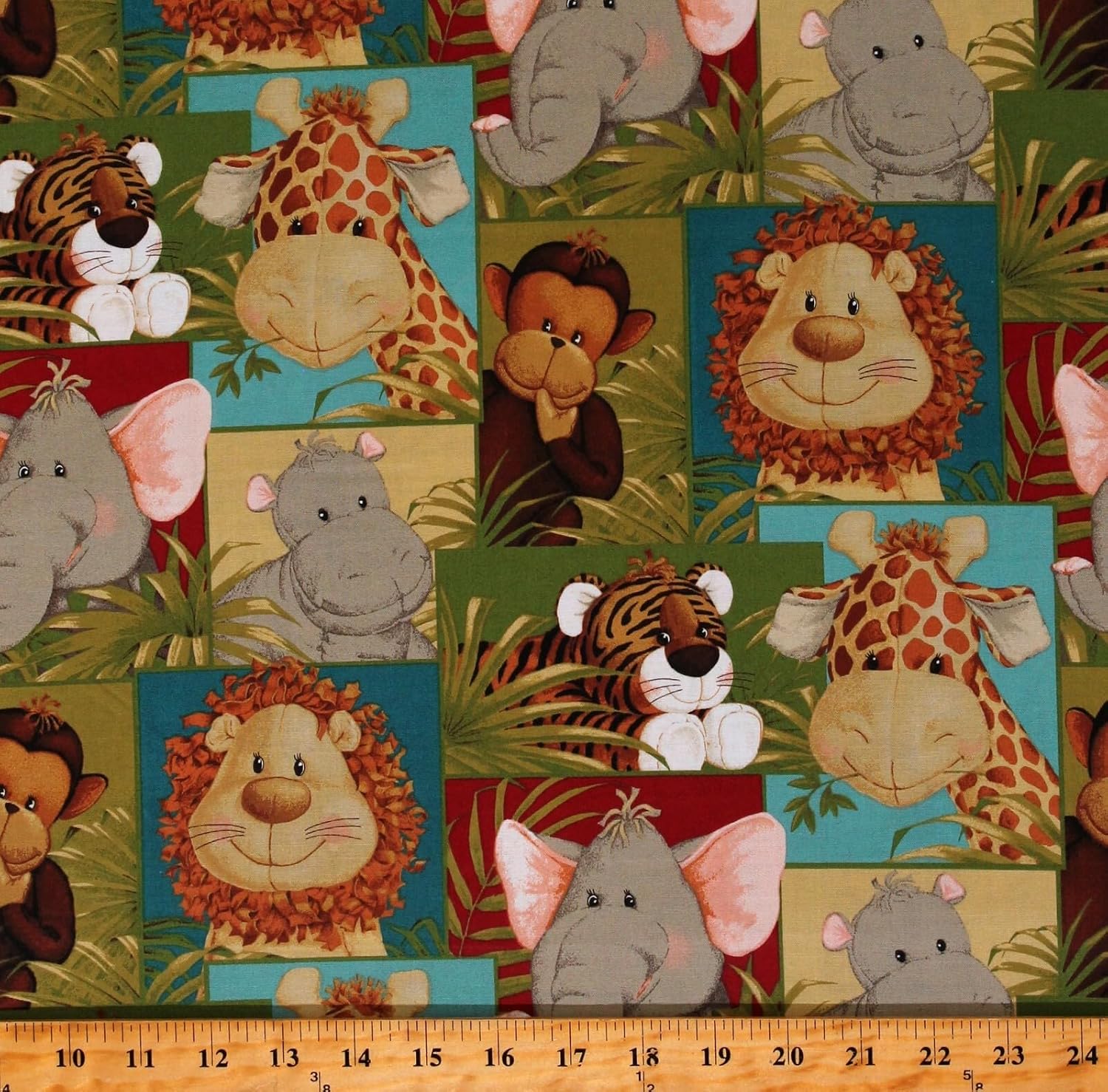 FlashPhoenix Quality Sewing Fabric – 100% Cotton Jungle Babies Safari Animals Kids Multicolor Fabric Print 36" x 44" Inch (by The Yard)