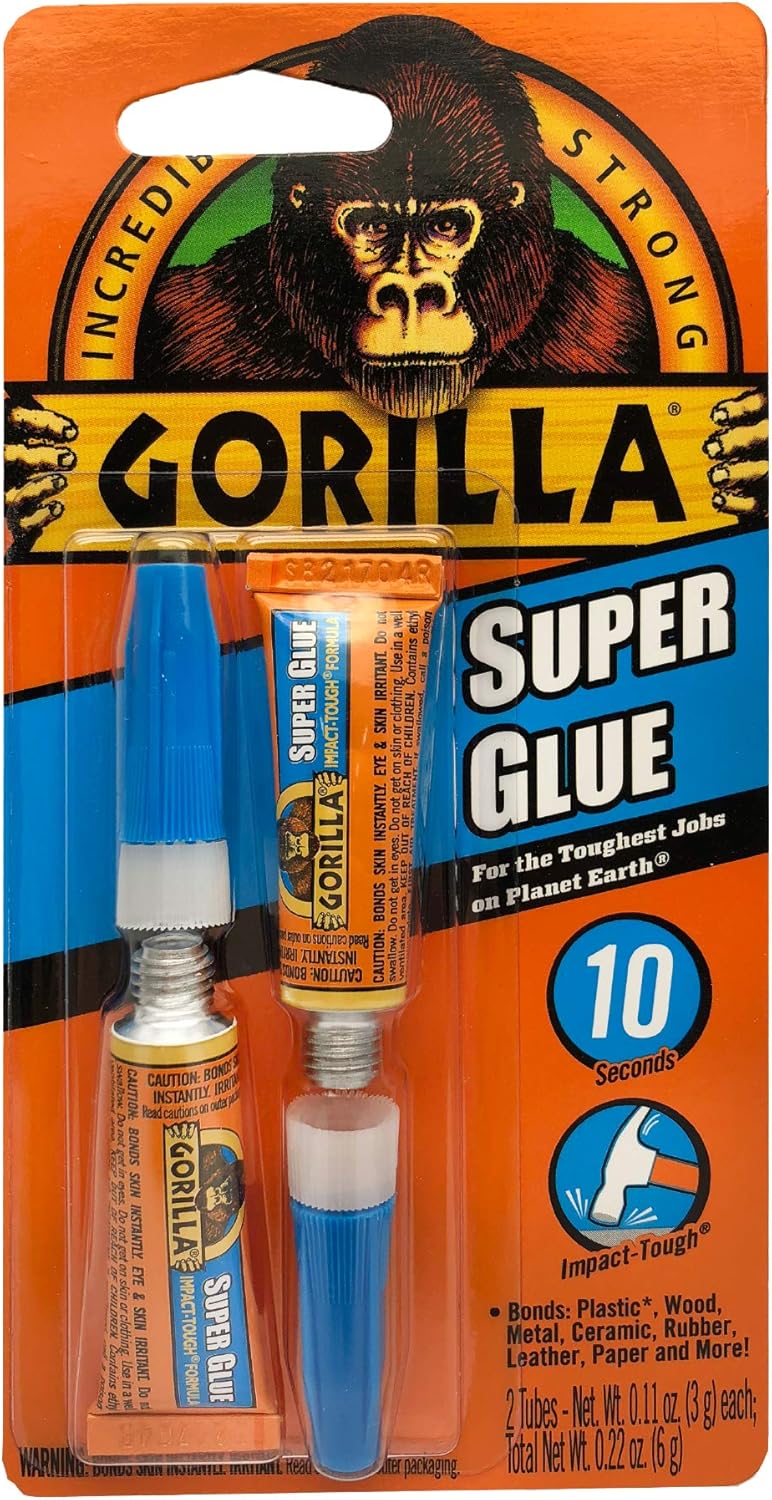Gorilla Super Glue, Two 3 Gram Tubes, Clear, (Pack of 8)