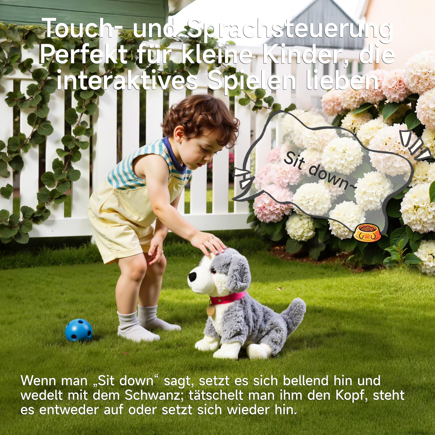 Interaktiver Kuscheltier Hund Spielzeug Kinder, Elektrisch Sprachgesteuerter Plüschhund, Läuft, Sprechender, Bellt, Schwanzwedeln, Plüschtier ab 3 Jahre