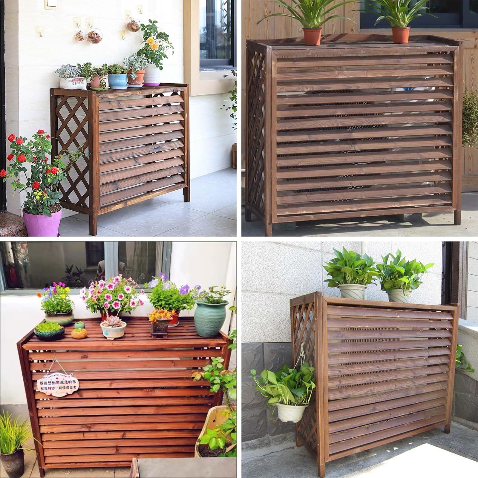 Cubierta Aire Acondicionado Exterior Madera Cubre Aire Acondicionado Exterior Protector Aire Acondicionado Proteger Del Sol Y La Lluvia Funda Aire Acondicionado Balcon Estanteria(86x35x80cm)