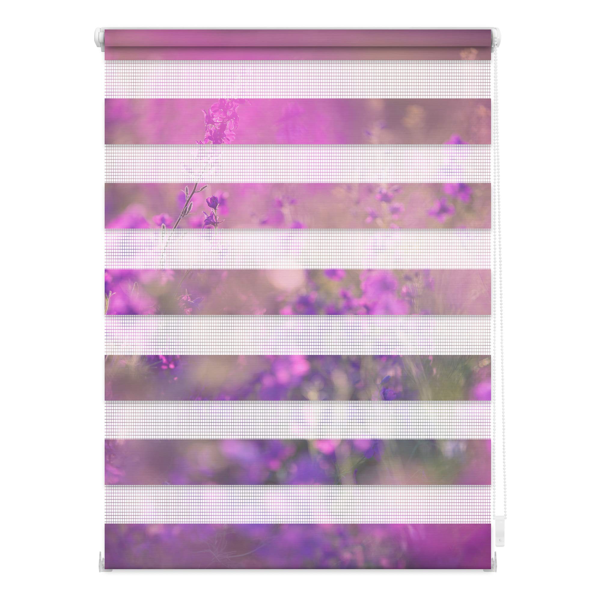 Lichtblick Doppelrollo Klemmfix ohne Bohren mit Motiv, Blumenwiese - Fuchsia Violett, Blickdicht, Made in Germany, Klemmträger 90 cm x 150 cm (B x L)