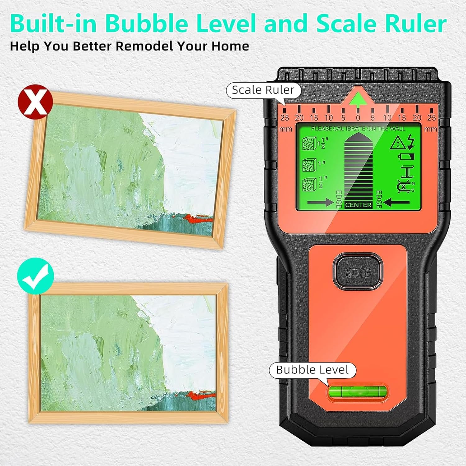 Détecteur de cable électrique avec écran LCD et alarme sonore – Scanner mural multifonction pour bois, métal et tuyaux (Orange)