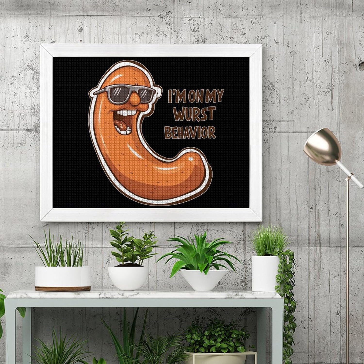 I'm On My Wurst Behavior Printed Diamond 5D Painting Kits DIY Full Drill Crafts for Home Wall Decor 16x20 Inch White Wood 50 * 40cm