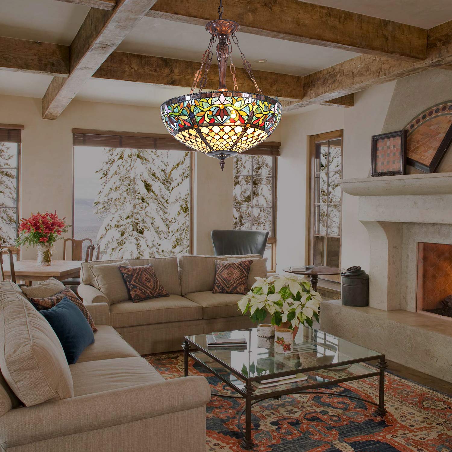 Best Stained Glass Chandelier Picks for 2026 1 Capulina Tiffany Lamp Victorian Stained Glass Chandelier Pendant Light 3-Light — product photo