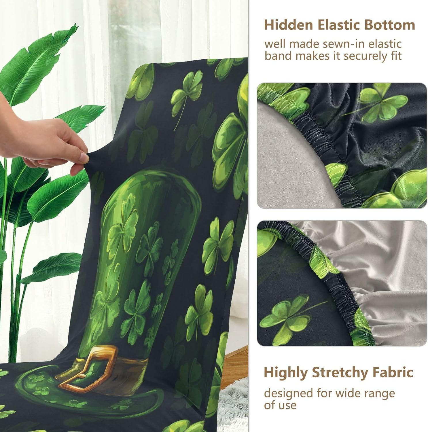 ALAZA Chair Covers for Dining Room, Happy St. Patrick's Day Leprechaun Hat Clover Leaf Stretch Chair Cover Sets Chair Protector Removable Washable for Ktichen Restaurant Hotel