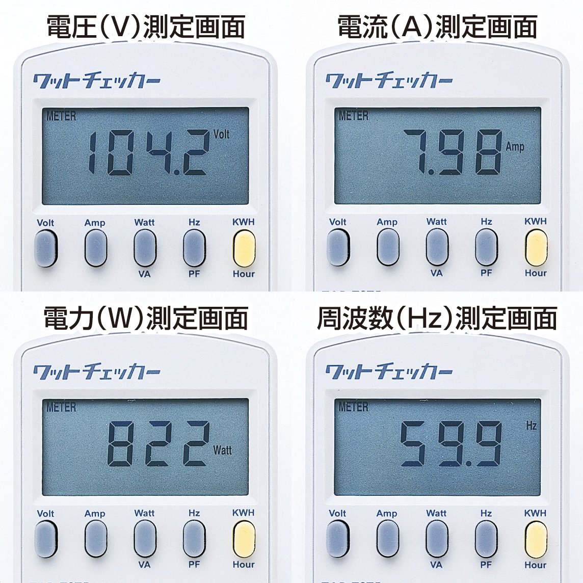 TAP-TST5【ワットチェッカー】消費電力などの数値を瞬時に計測 サンワサプライ】消費電力などを瞬時に計測。8種類の測定が