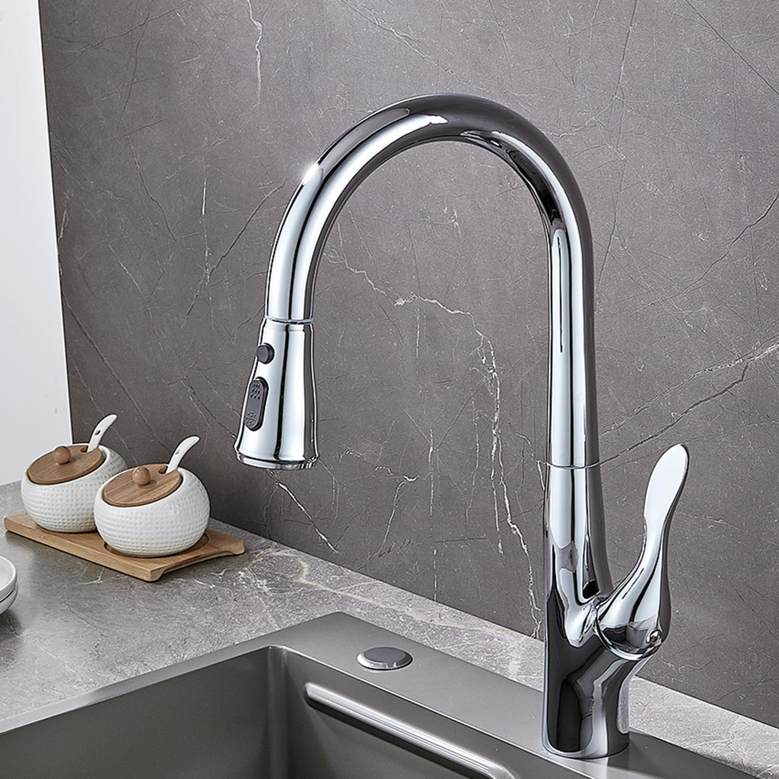 ZQFHSX Kitchen Mixer Tap with Pull Out Spray - Dual Mode Swivel Brass-Brushed Finish
