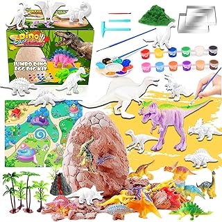 51 Pcs DIY Dinosaur Toys for Kids with Activity Play Mat, Painting Kit, Jumbo Dino Egg Dig Kit & Fake Trees, Arts Crafts Set Dinosaur Toy, DIY Dino Painting Art Dig Toys, Dinosaur Egg Excavation Dig