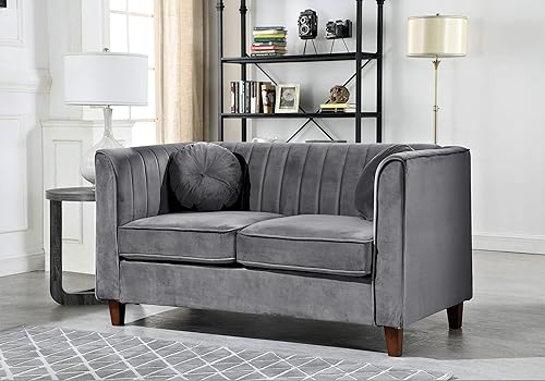 US Pride Furniture Sofá biplaza Chesterfield de terciopelo de 55 pulgadas con respaldo de canal vertical y patas de madera cónicas, sofá de 2 plazas
