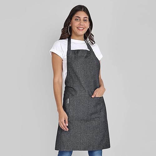 Miniatura 6 de Delantal de chef, delantal de cocina de algodón reciclado con cuello ajustable con lazos largos, para cocinar, hornear