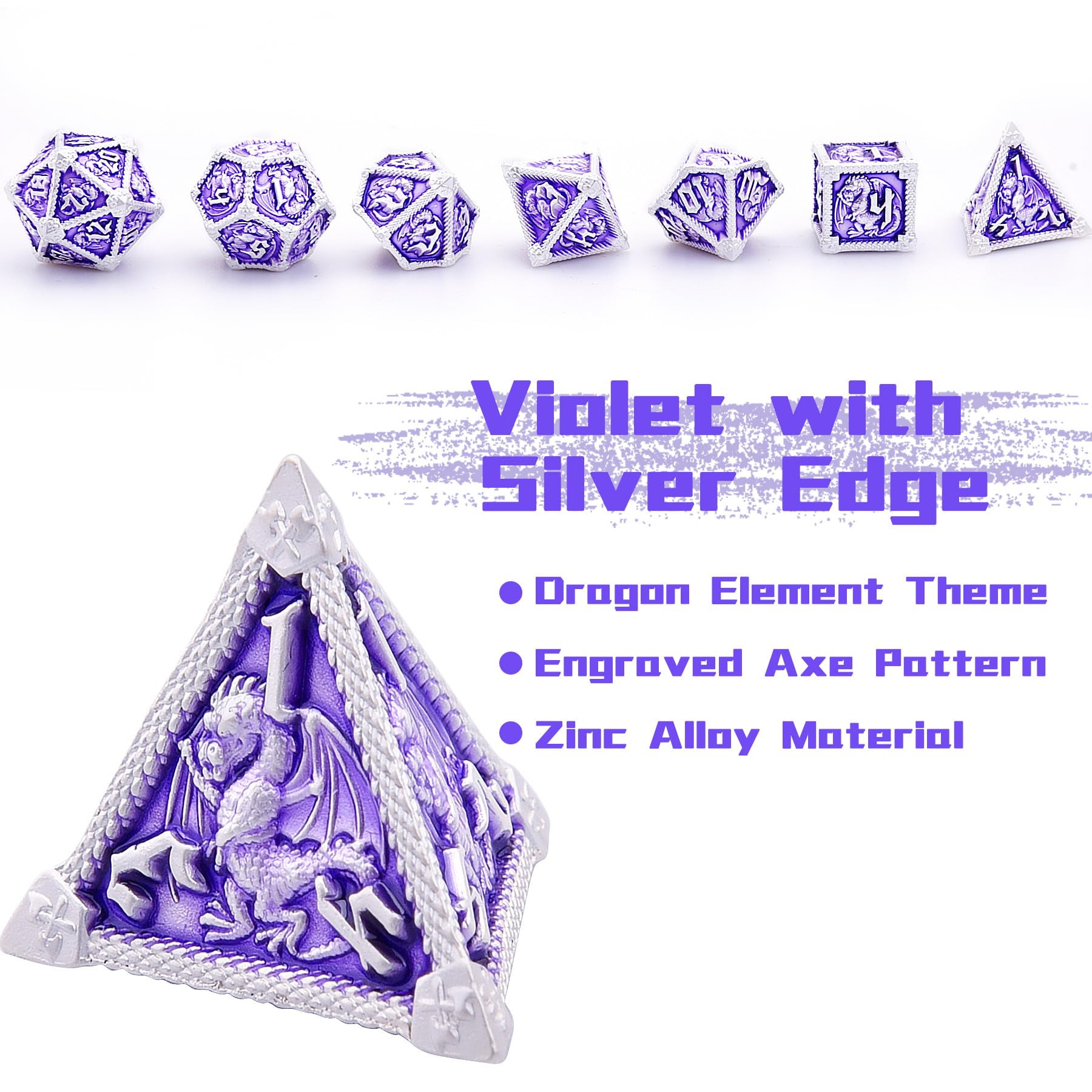 Set De 7 Dés En Métal – D4, D6, D8, D10, D10, D12, D20 – Avec Pochette Velours – Pour JDR, D&D, Pathfinder, Cthulhu Et Plus