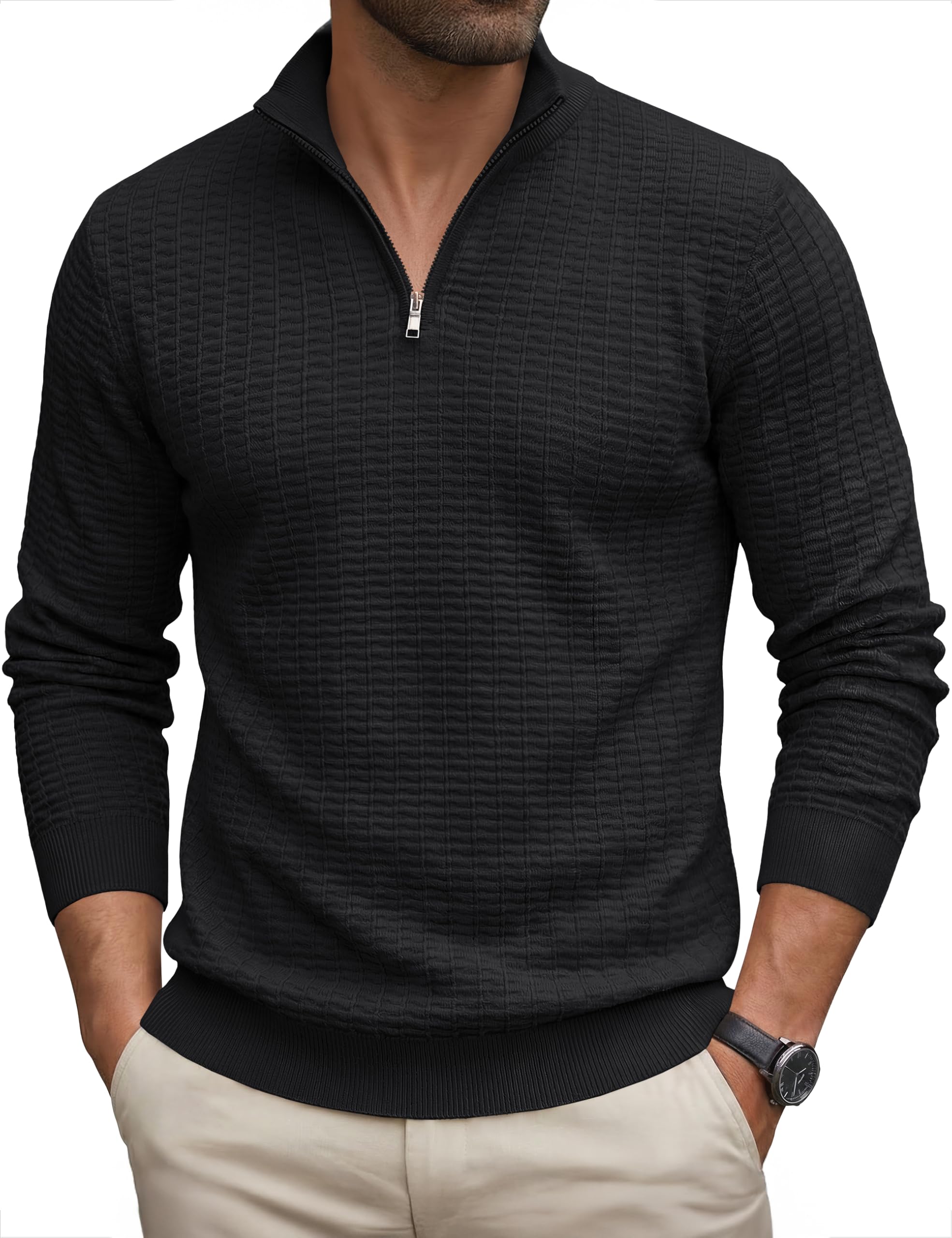 Cavva Winterpullover Herren 1/4 Zip Pullover Warm Rollkragenpullover Troyer