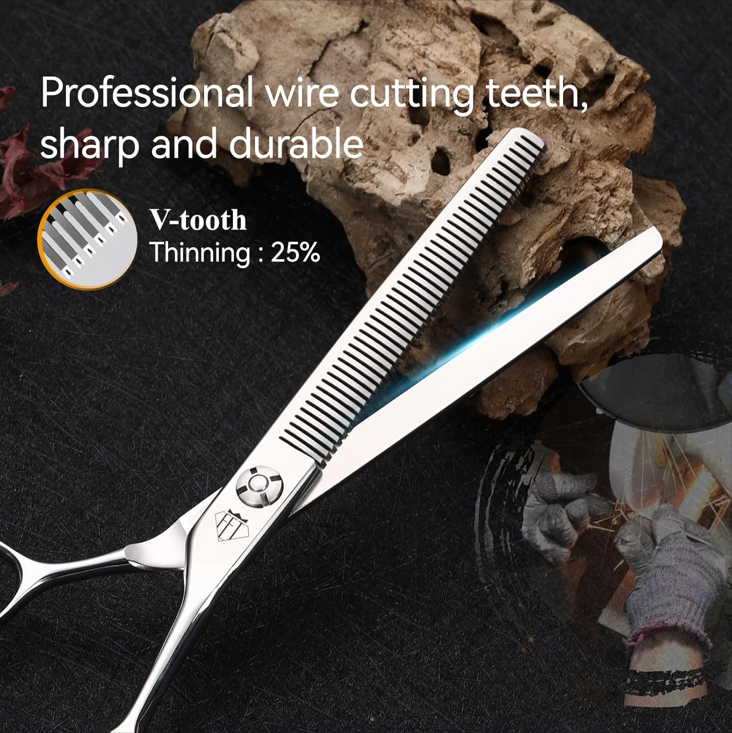 Dog Grooming Scissors: Professional Grooming Scissors for Pet High Precision CNC-Cut Blades, Silver (Thinner, 6.5")