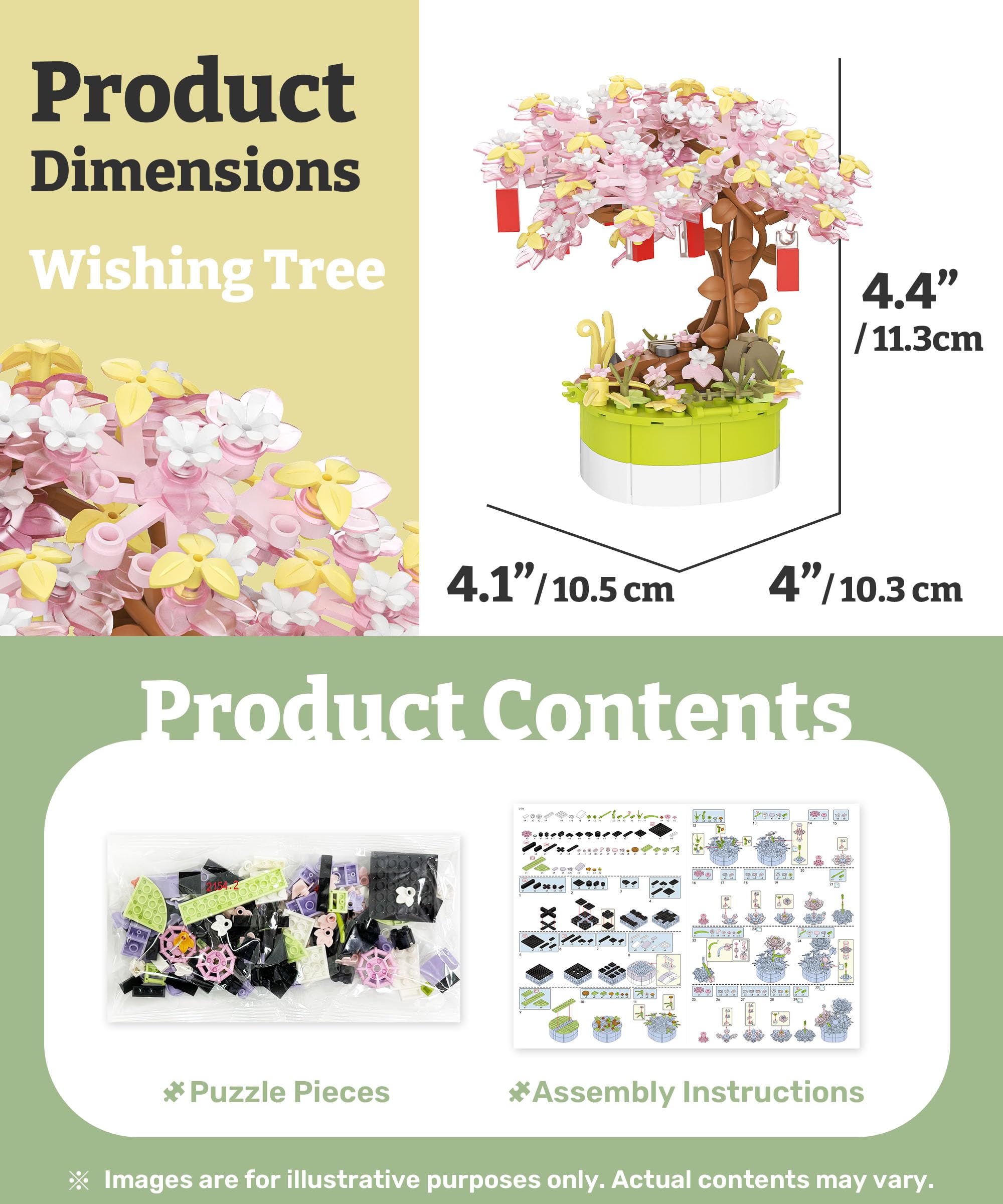 PieceRelax Flower Building Decoration Set, Mini Bricks Potted Wishing Tree - Image 4