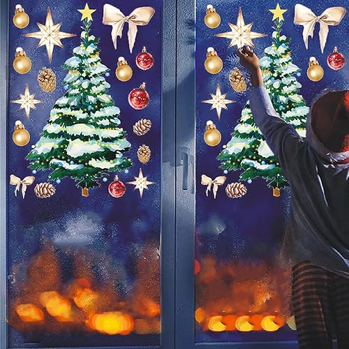 Miniatura 6 de Árbol de Navidad, bola de Navidad, caja de regalo, calcomanía de pared, calcomanías decorativas para paredes, decoración de Navidad para oficina,