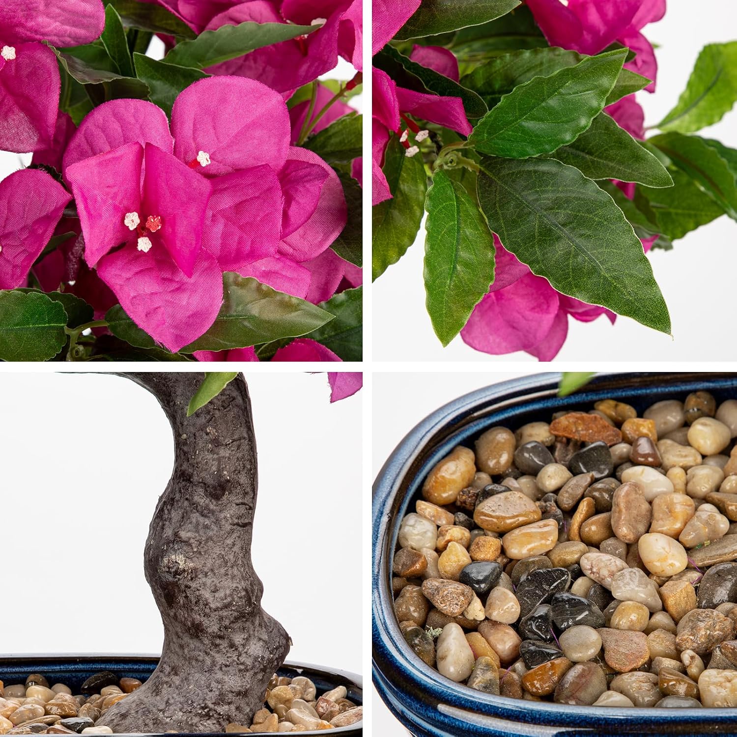 Briful Artificial Bougainvillea Bonsai Tree 18.5" Silk Bougainvillea Plant with Blue Pot Fake Bougainvillea Floral Tree for Home Office Room Desk Shelf Zen Décor(Hot Pink)