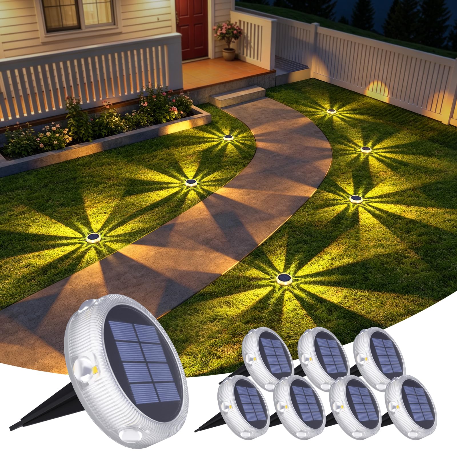 YiLaie Solar Lights Outdoor Garden,8Pack Solar Garden Lights,IP68 Waterproof Solar Disk Lights for Pathway Lawn Patio Yard Landscape (Warm White)