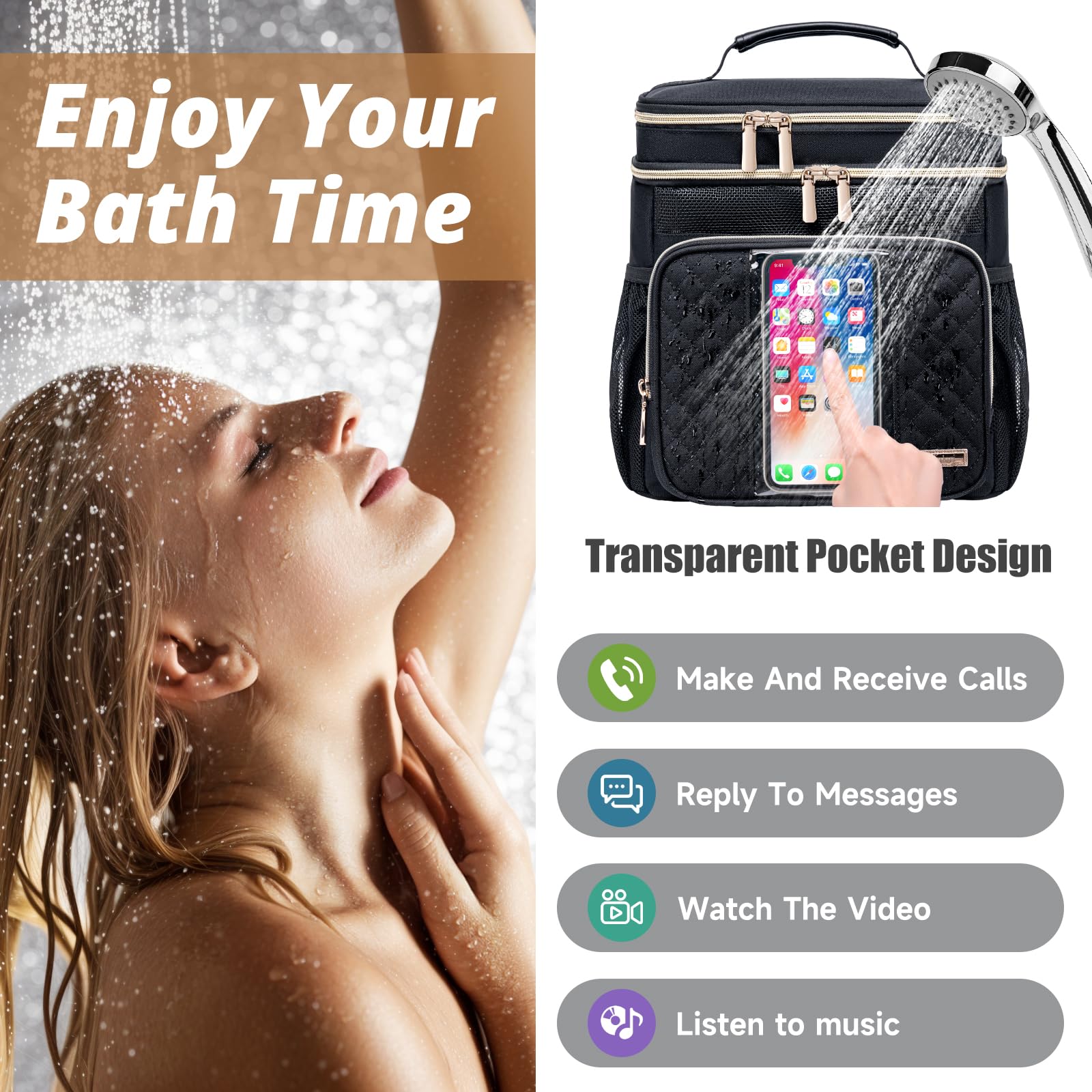 Tealari - Neceser de aseo para mujer, organizador de ducha portátil para recámara universitario, bolsa de aseo colgante para viajes, gimnasio, campamento, universidad, viajes, crucero, bolsa de ducha