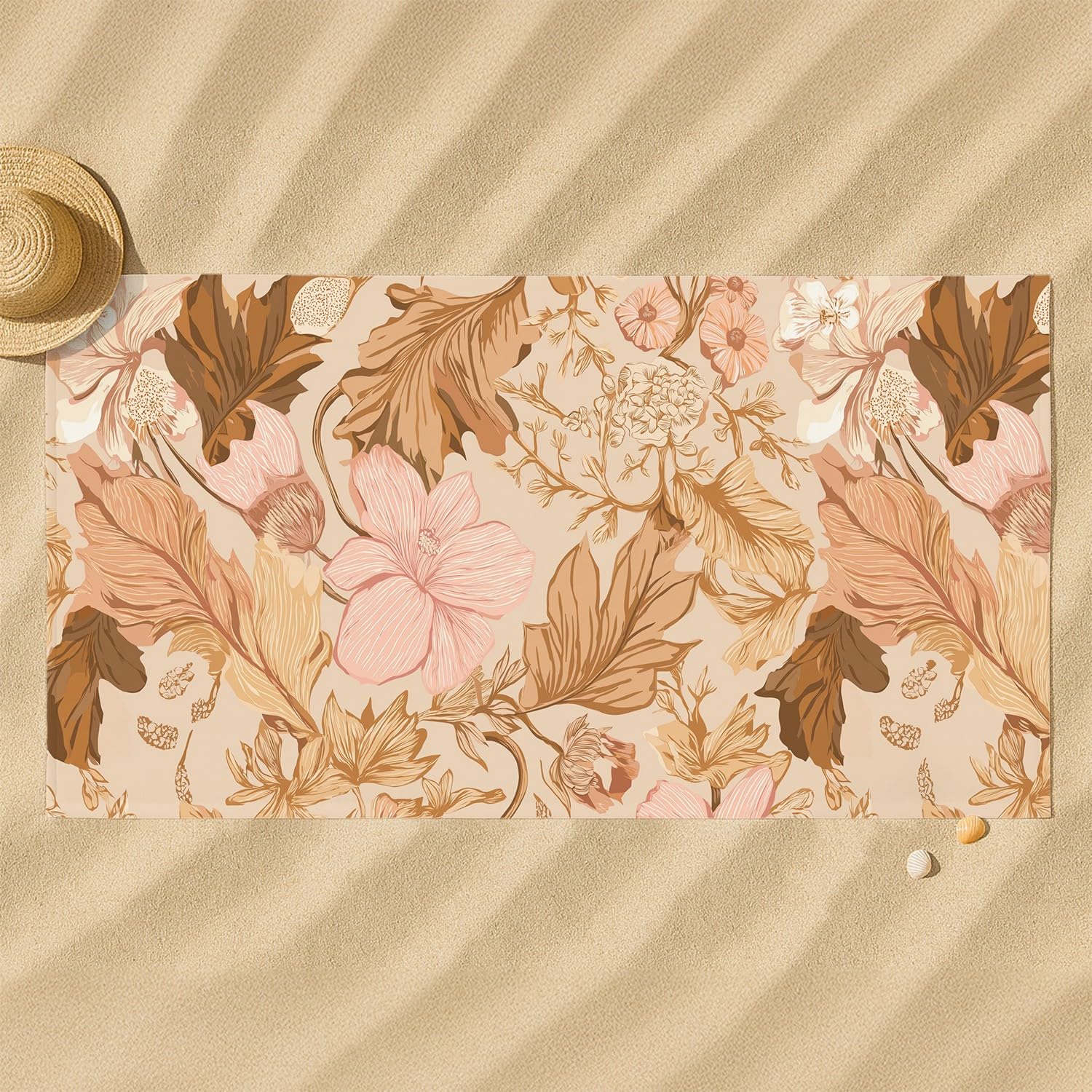 Botanisch, elegant, warm Strandtuch 230 x 210 cm - Strandtuch trandtuch Leichtdünn Weich Strandtuch Sanft, Blumen, Blätter,für Strand, Pool, Yoga, Picknick