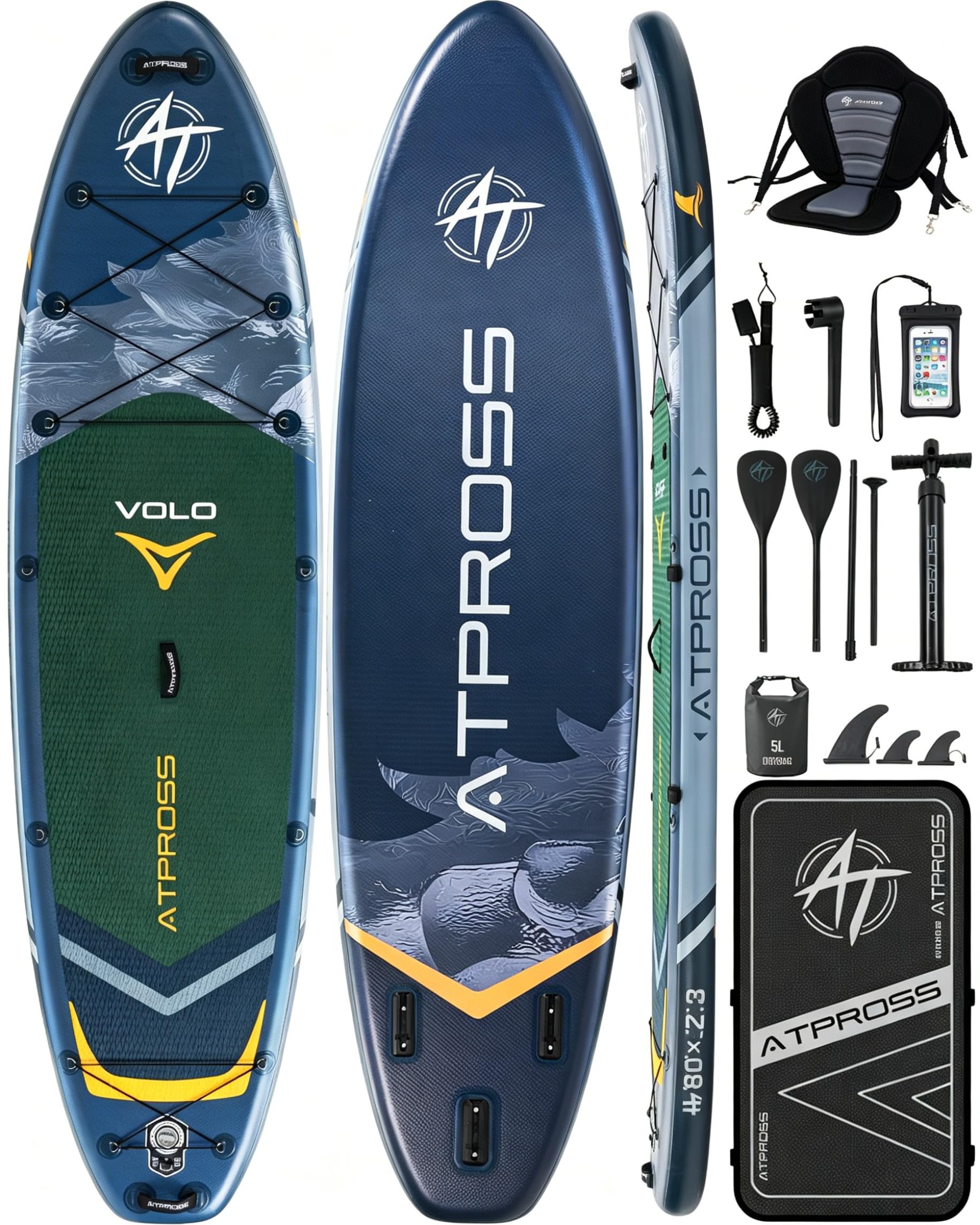 ATPROSS Tavola SUP Gonfiabile con Sedile Kayak e Accessori, 320x84cm Stand Up Paddle Extra Largo per 2 Persone, Portata 200kg, Canoa Gonfiabile 2 Posti Stabile e Antiscivolo per Mare e Surf