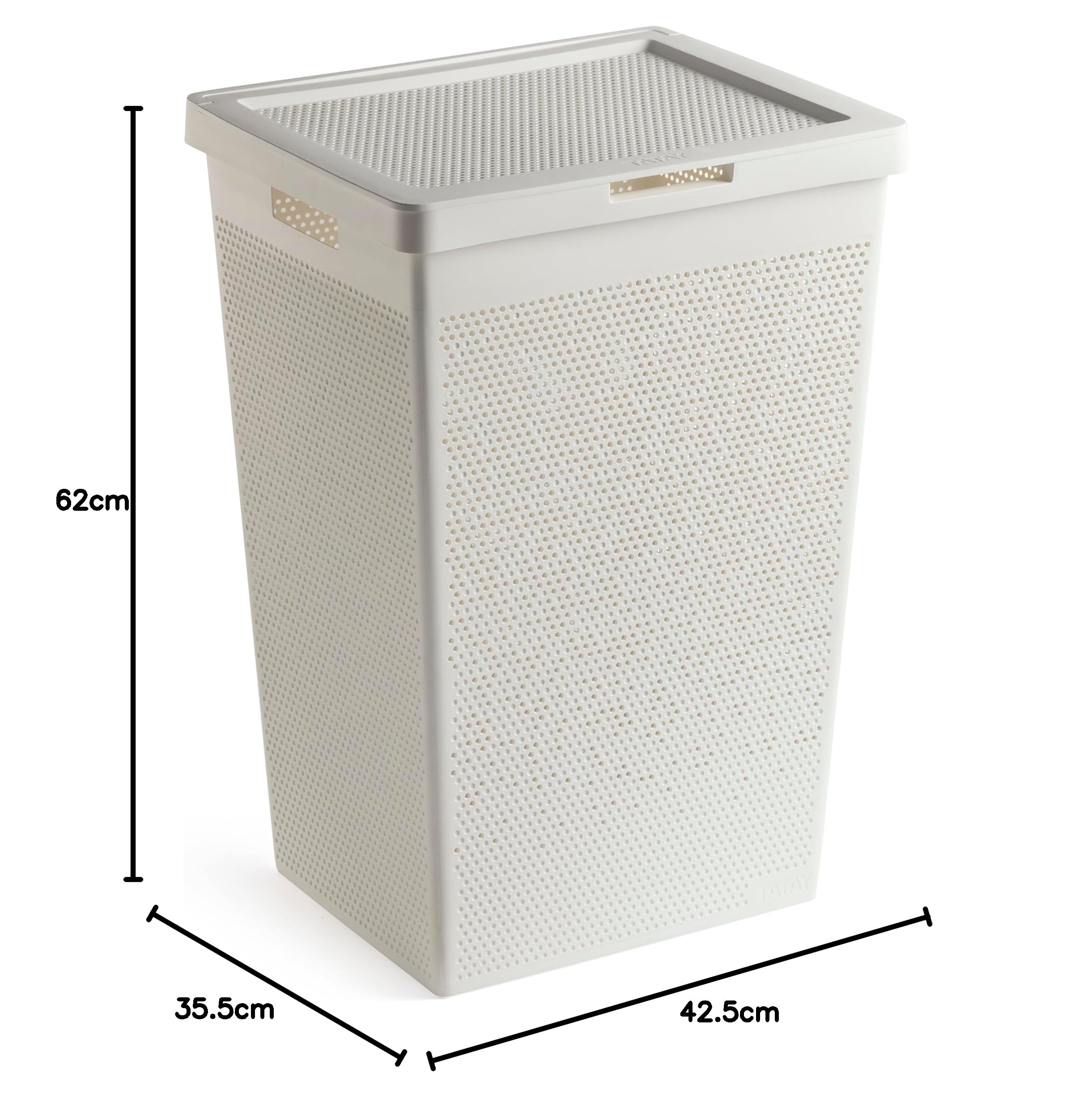 TATAY Cesta Ropa Sucia 60L Bohol | Diseño Minimalista | Tapa Abatible, Asas Laterales | Ventilación Óptima | Plástico 100% Reciclado Libre de BPA | 42,5x33,5x60 cm, Blanco