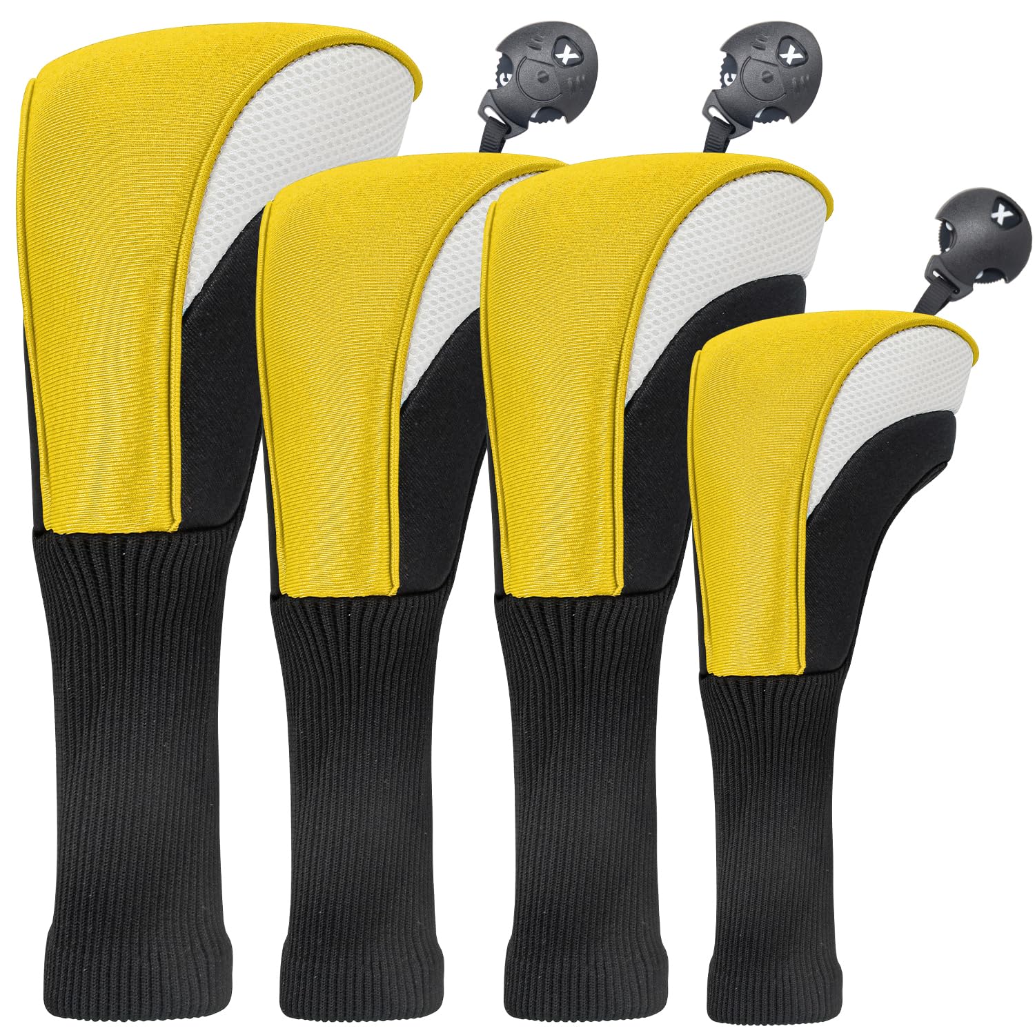 Golf Club Head Covers for Fairway Woods Driver Hybrids 4 Pieces Long Neck Mesh Sports Fan Golf Club Headcovers Set with Interchangeable No. Tags 3 4 5 6 7 X Golf Accessories for Men Women.